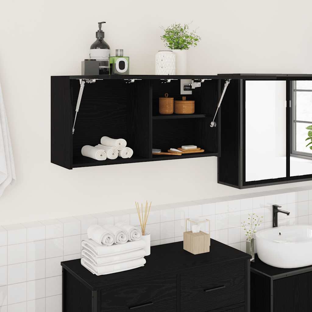 Walplus Engineered Wood Bathroom Wall Cabinet - Black - 80 x 25 x 40 cm