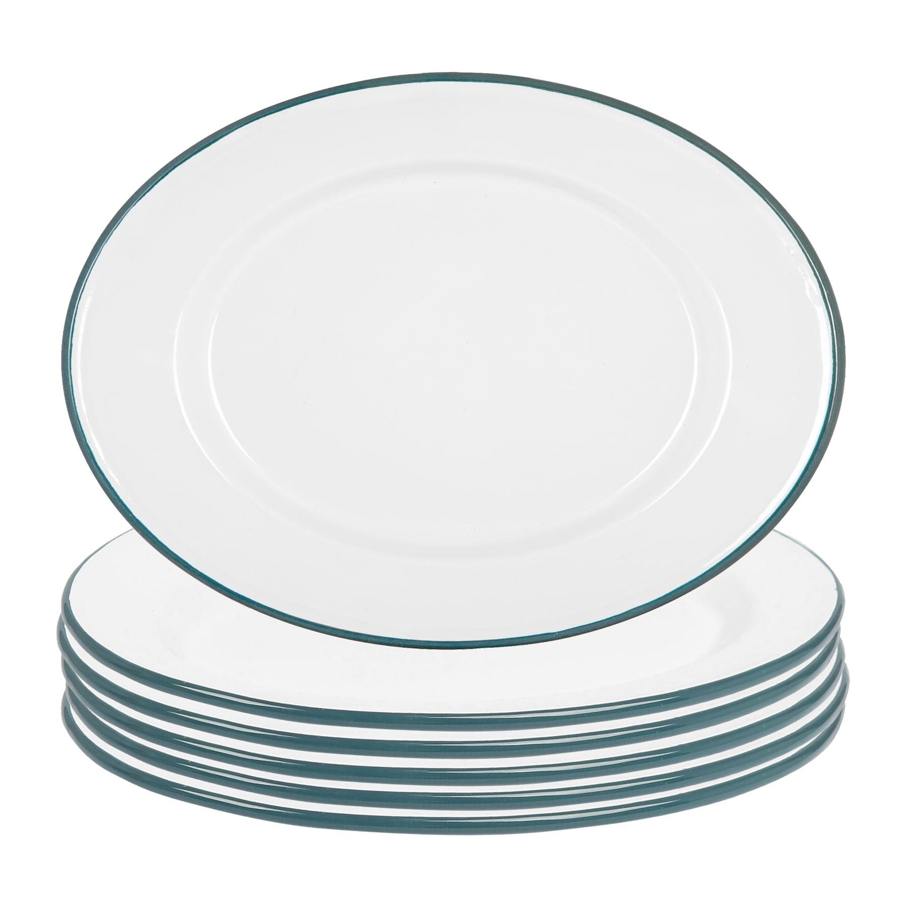Argon Tableware White Enamel Serving Platters- Green - Set of 6