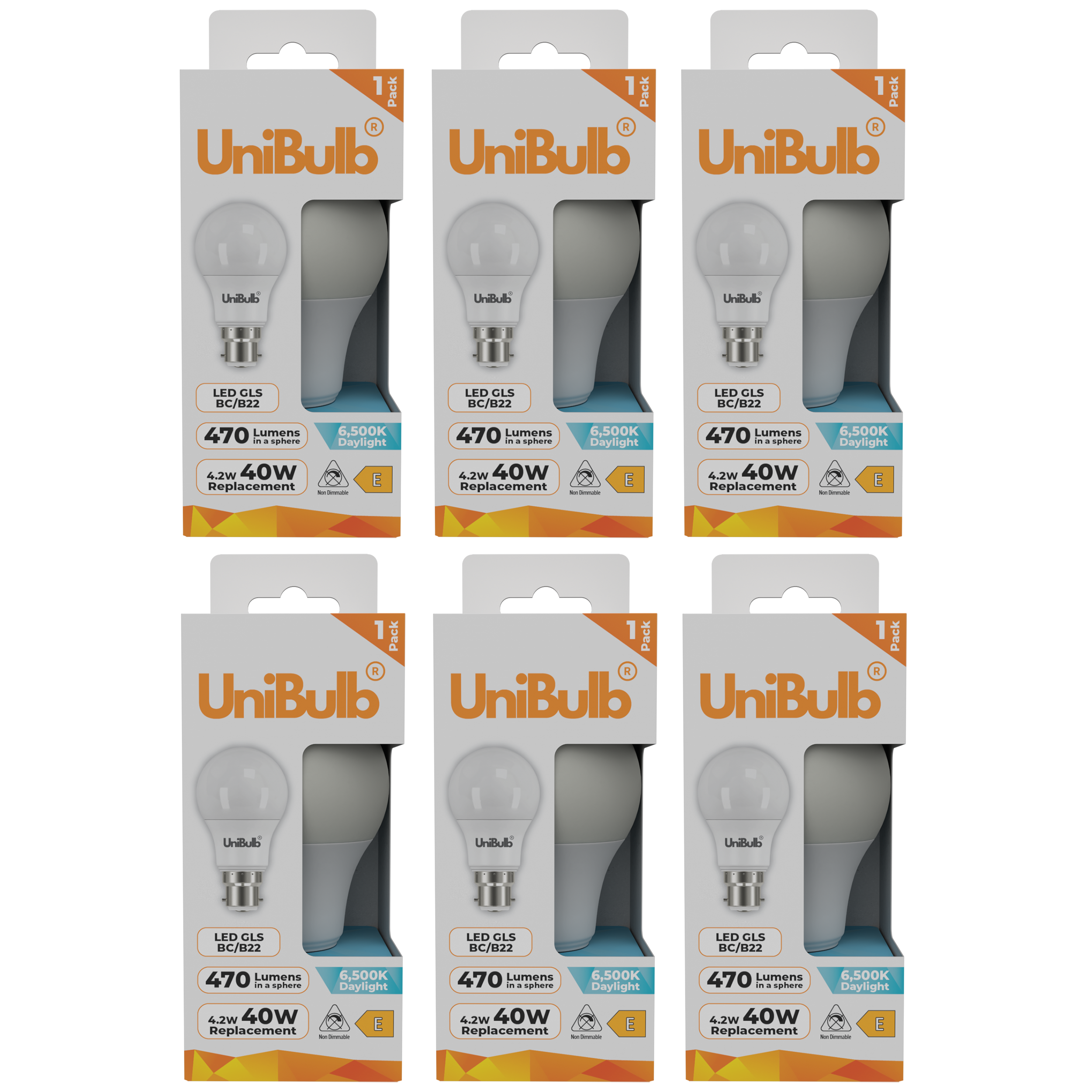 UniBulb 4.2W LED Daylight GLS B22 Light Bulb - Pack of 6