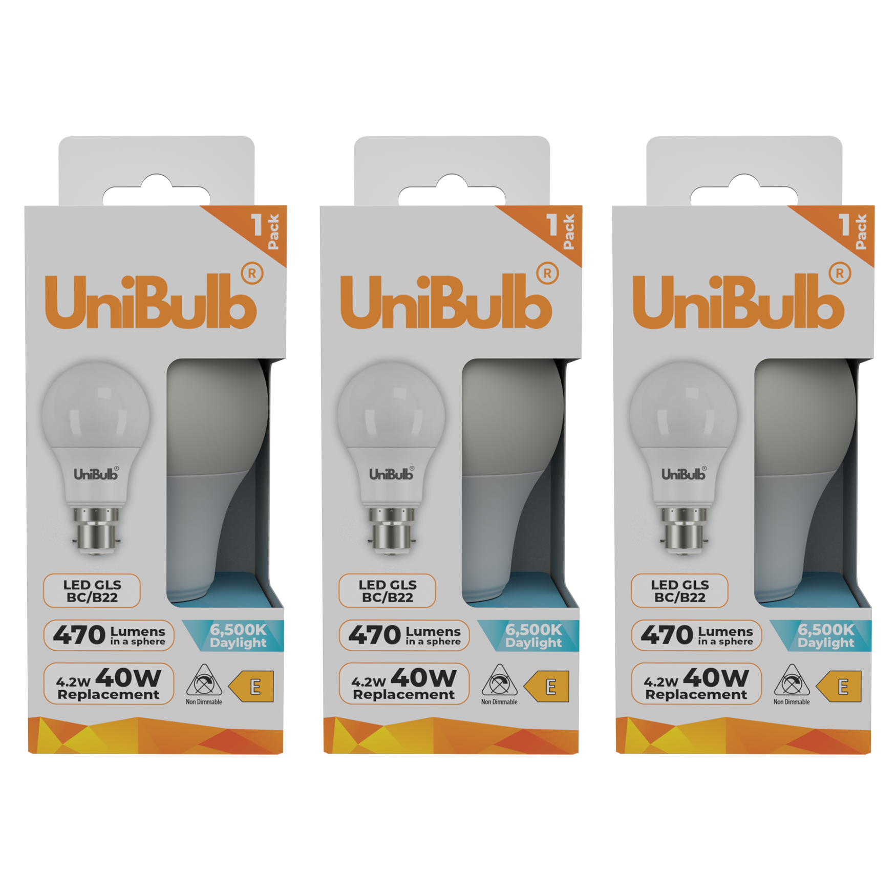 UniBulb 4.2W LED Daylight GLS B22 Light Bulb - Pack of 3