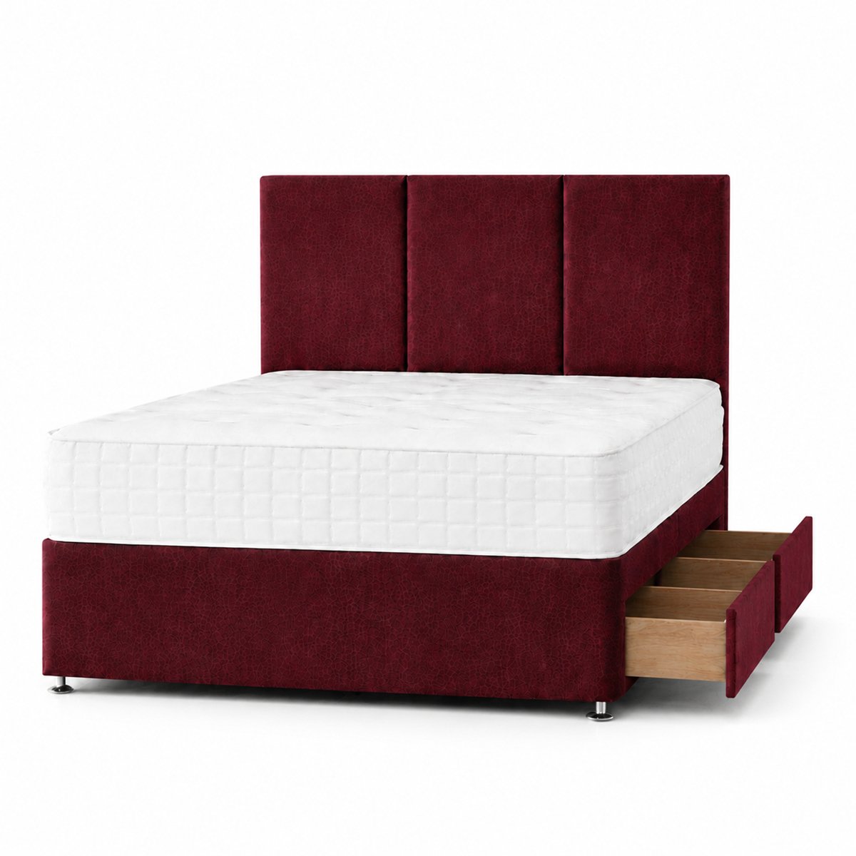 Comfy Deluxe 5ft King Size   2 Drawer Plush Velvet Divan Bed Set -  Burgundy
