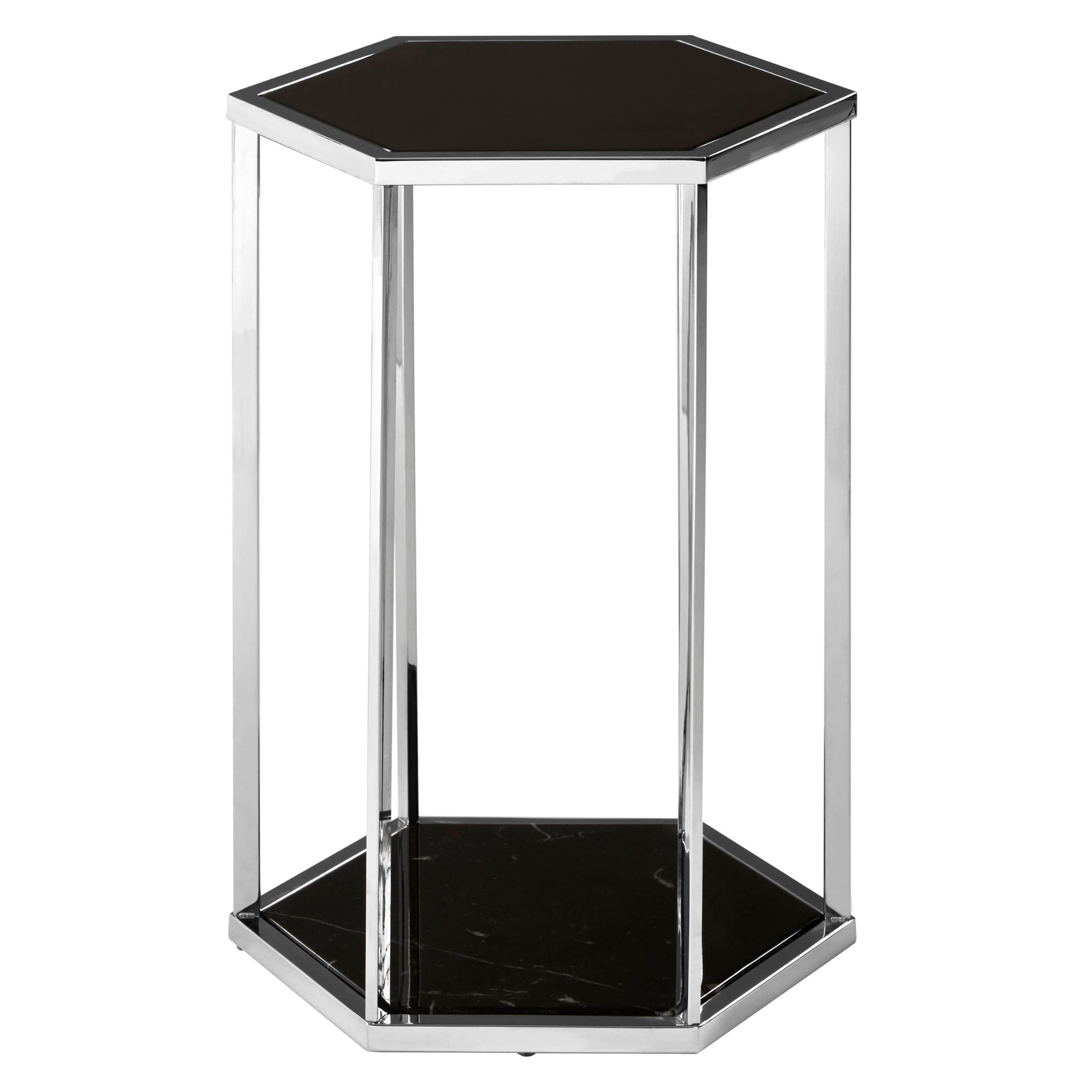 Orsina Piermount Marble Hexagon Side Table – Black & Silver
