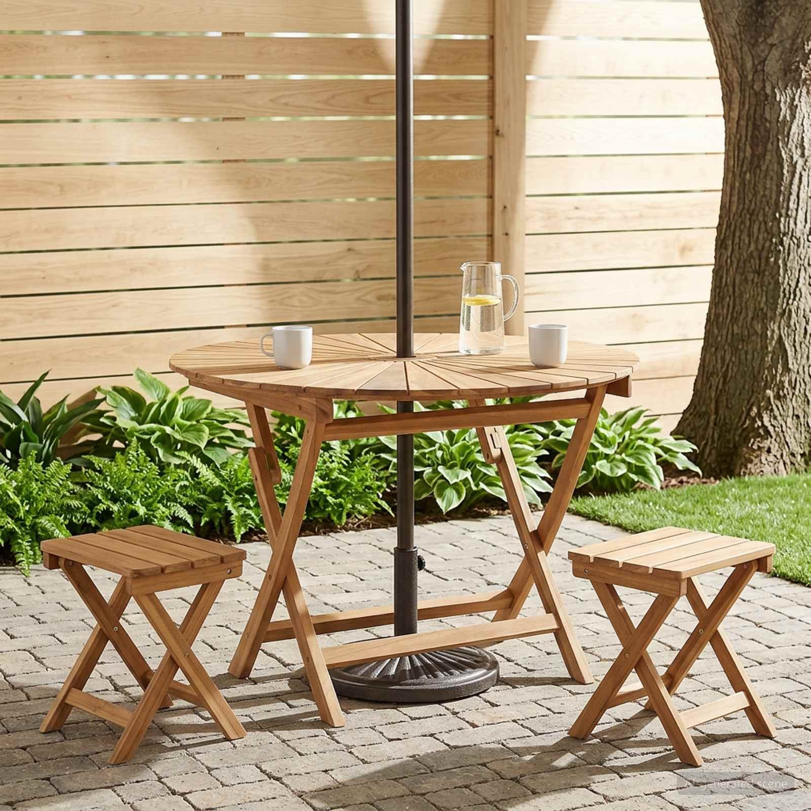 Walplus Folding Round Solid Teak Table - Natural - 110 x 75 cm