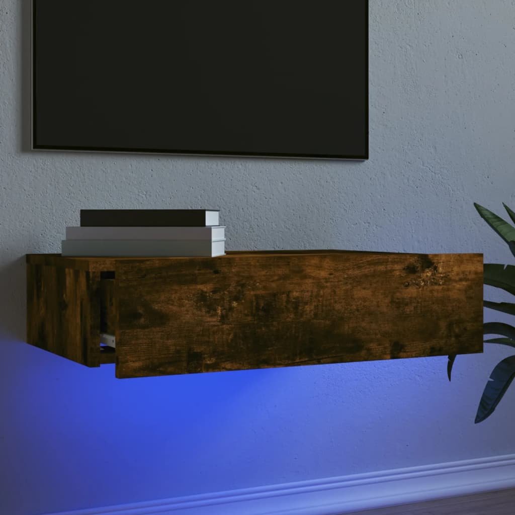 Walplus LED Engineered Wood TV Cabinet - Smoked Oak - 60 x 35 x 15.5 cm