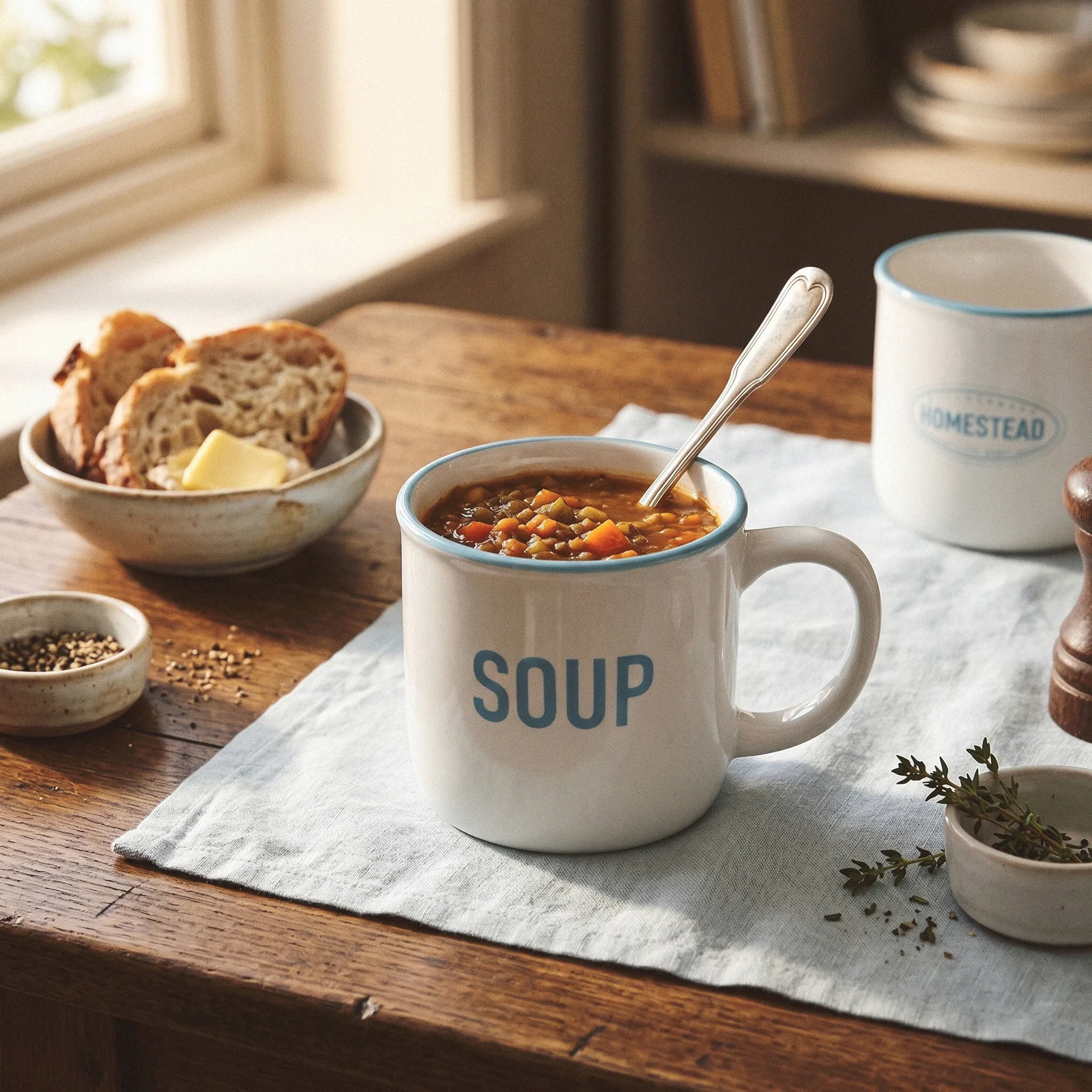 Orsina Homestead Soup Mug – Blue and White