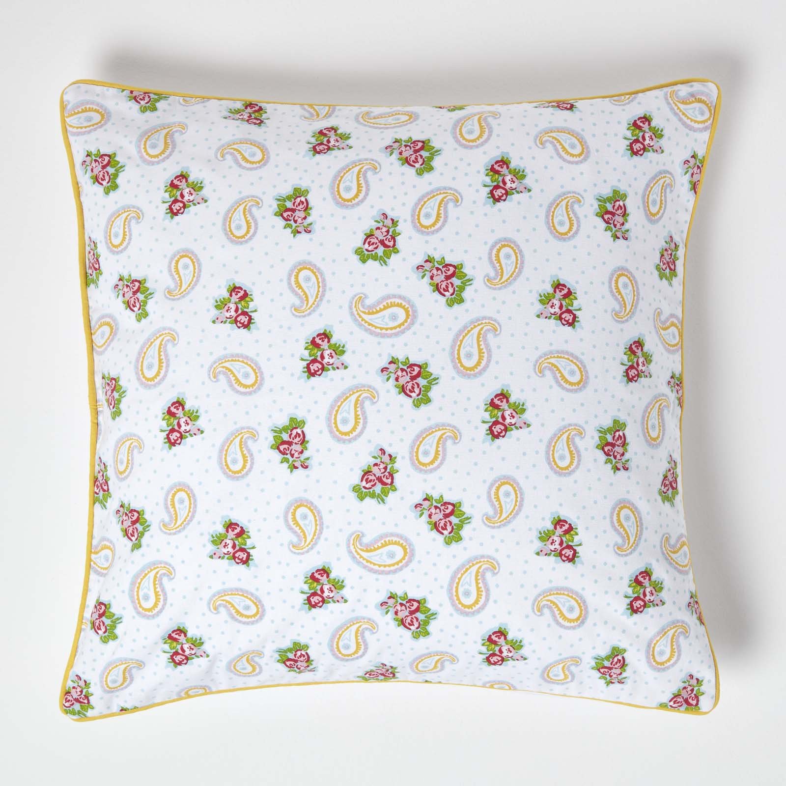 Homescapes White Cotton Paisley & Dots Cushion Cover - 60 x 60 cm