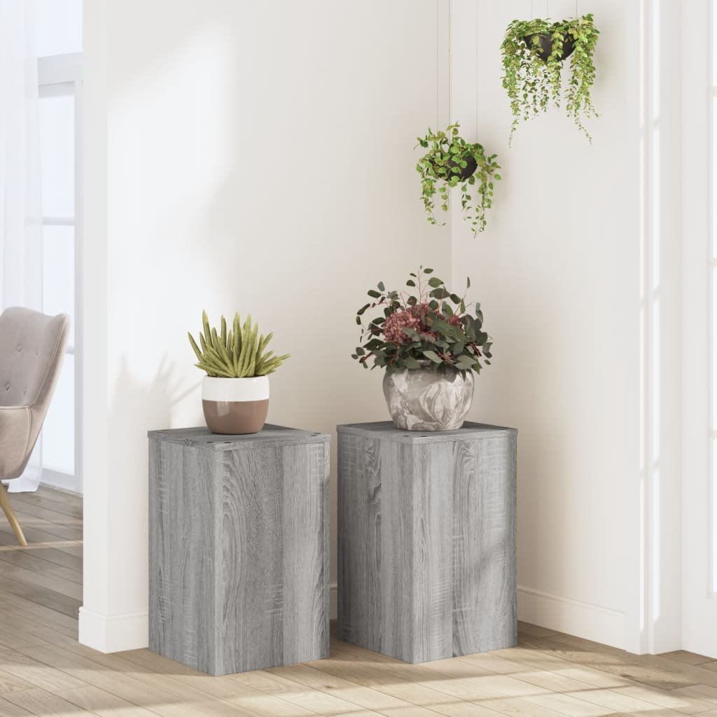 Walplus Pack of 2 Engineered Wood Plant Stand - Grey Sonoma - 30 x 30 x 50 cm