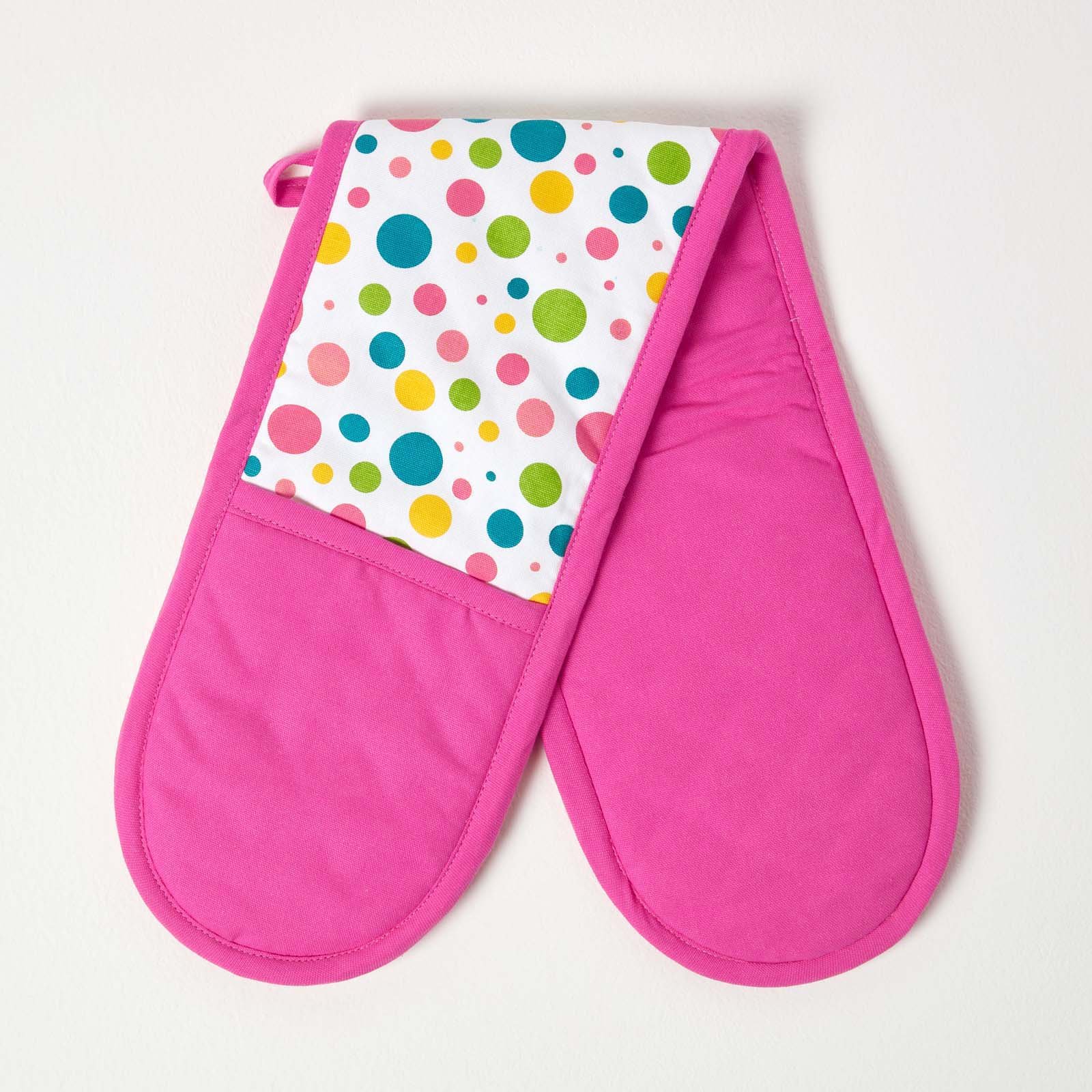Homescapes Cotton Double Oven Glove - Multi Colour Polka Dot