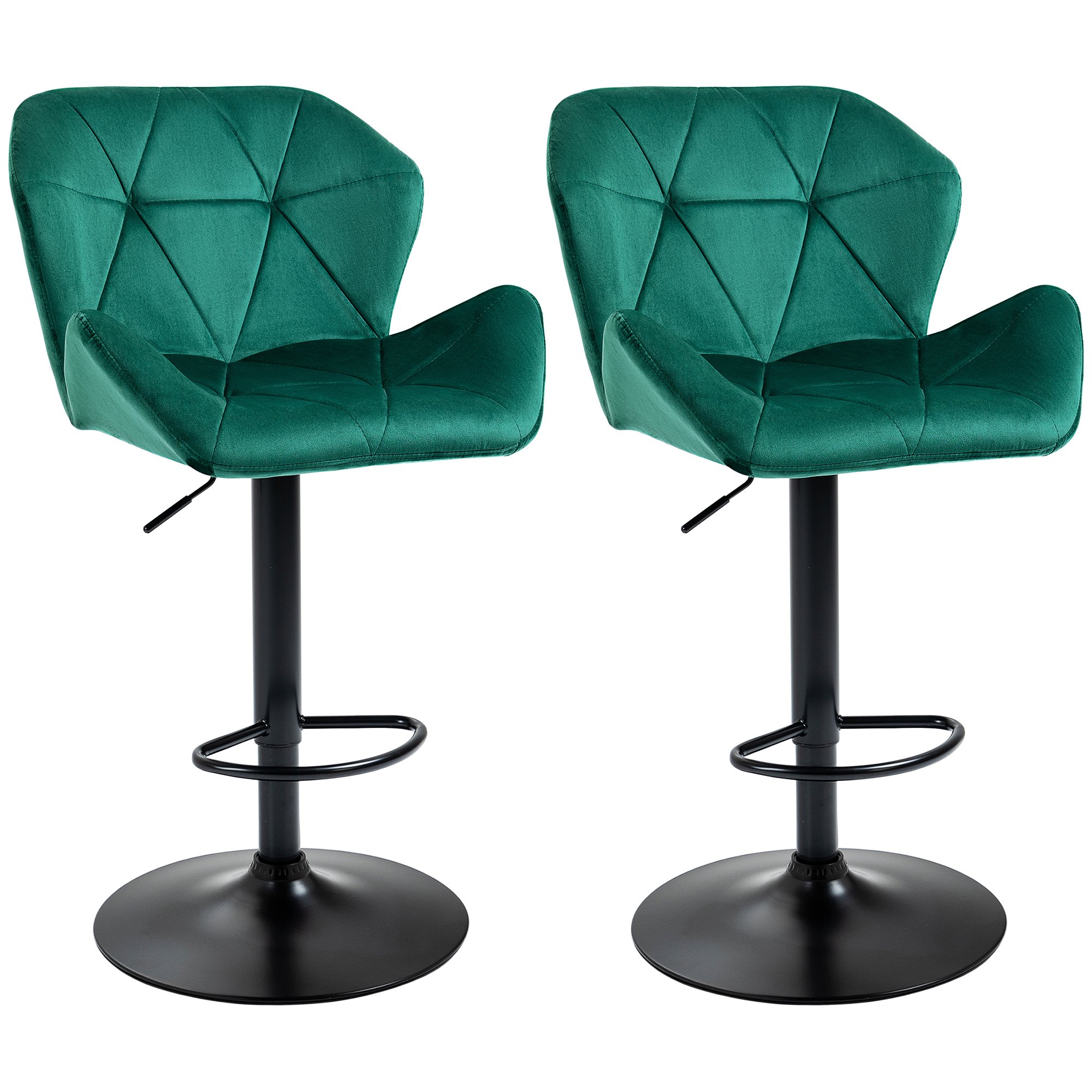 HOMCOM Set of 2 Velvet-Touch Bar Stools with Metal Frame - Green