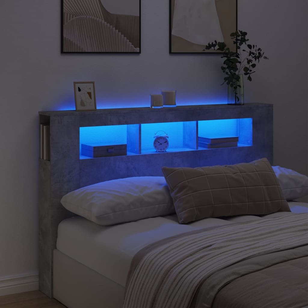 Walplus Engineered Wood LED Headboard - Granite Grey - 160 x 18.5 x 103.5 cm