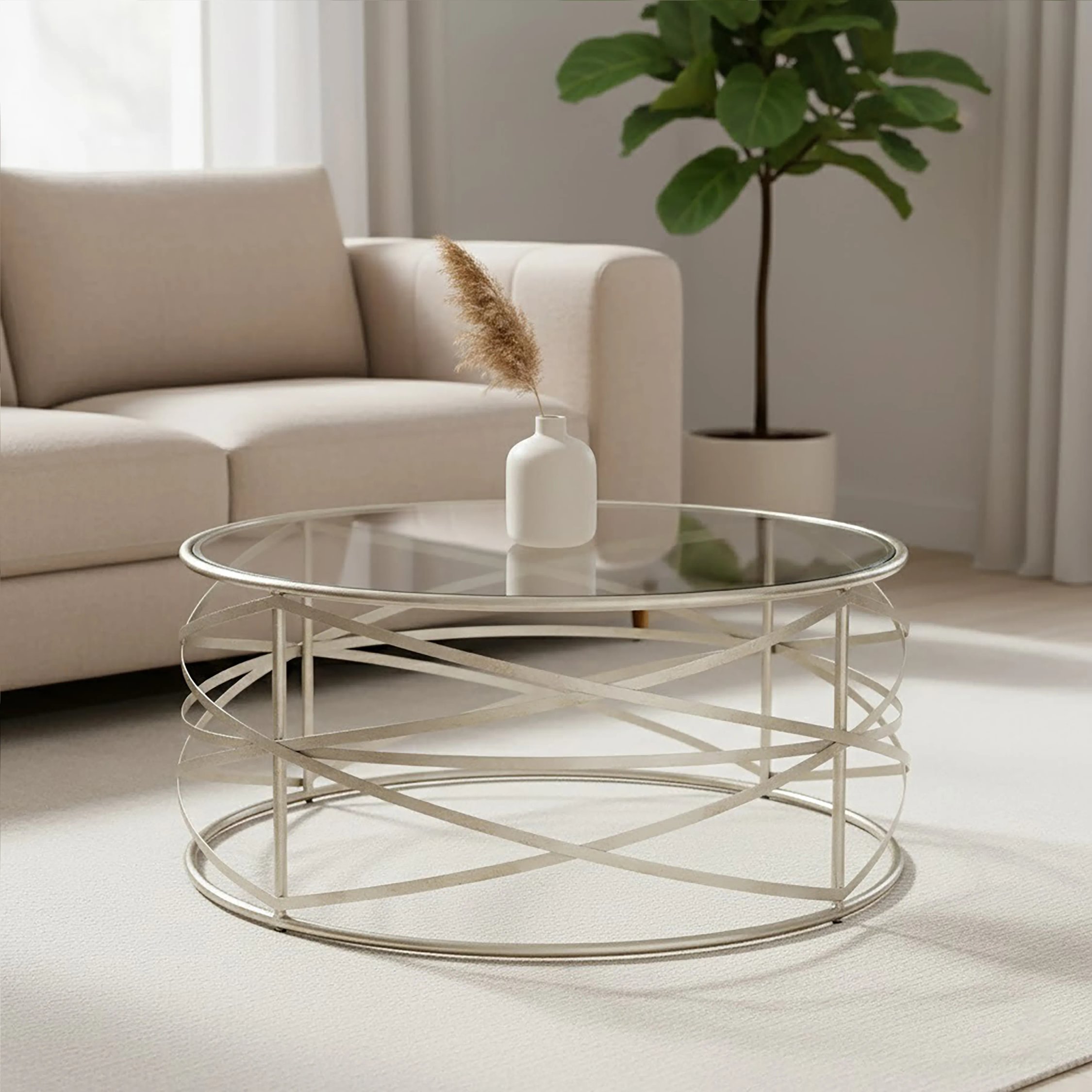 Orsina Glass Round Coffee Table - Silver