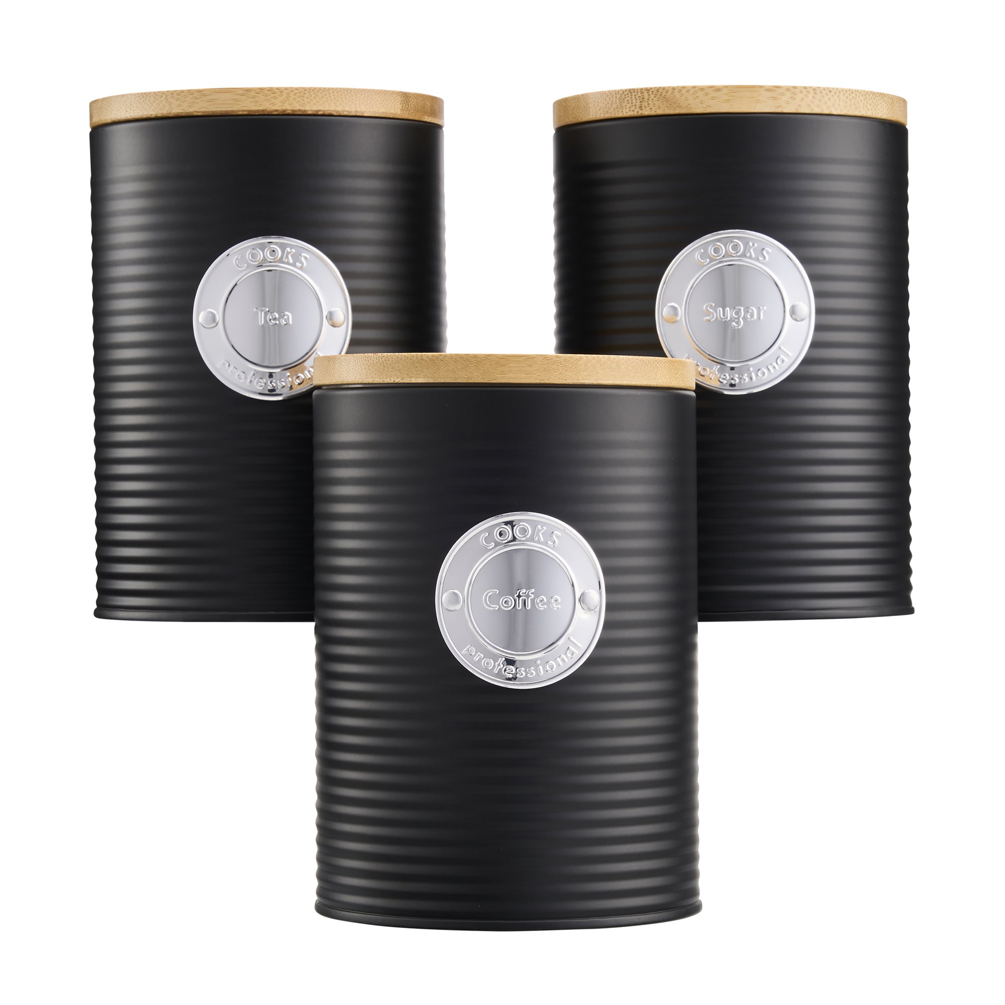Cooks Professional 3 Piece Ribbed Kitchen Storage Set - Black/Silver