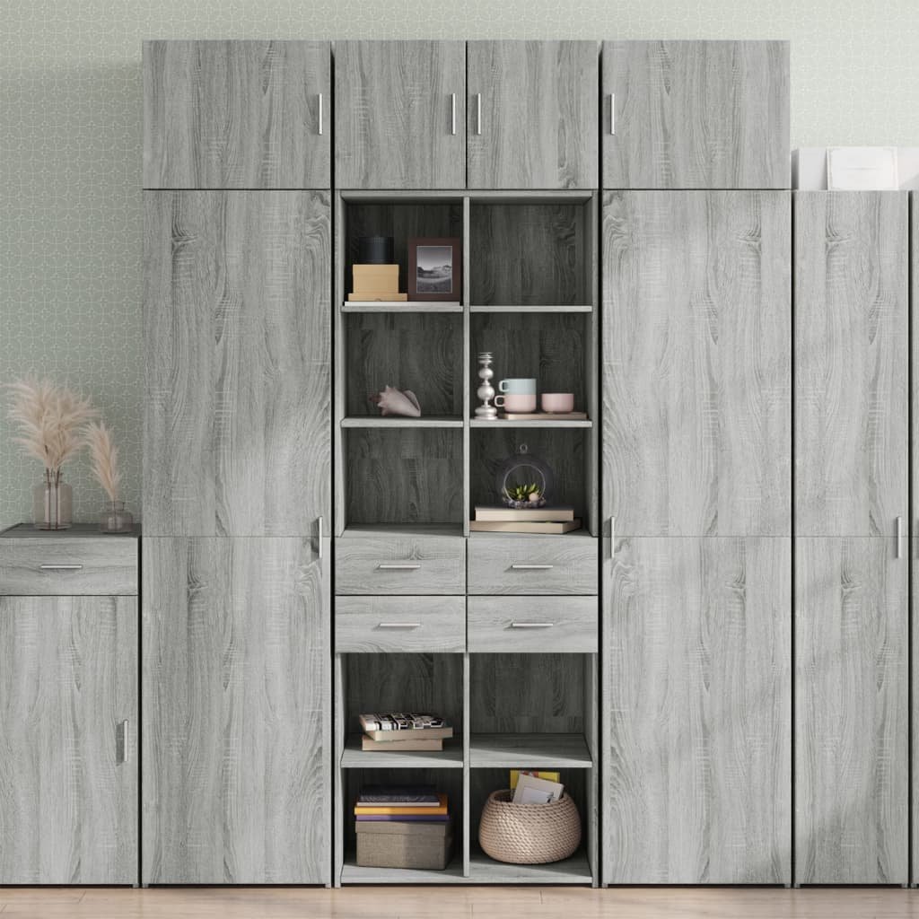 Walplus Engineered Wood Storage Cabinet - Grey and Oak - 70 x 42.5 x 225 cm