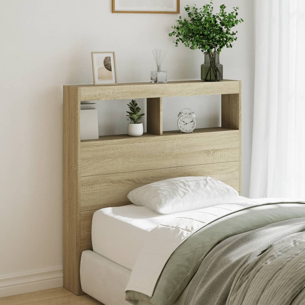 Walplus Engineered Wood LED Headboard Cabinet - Light Oak - 100 x 17 x 102 cm