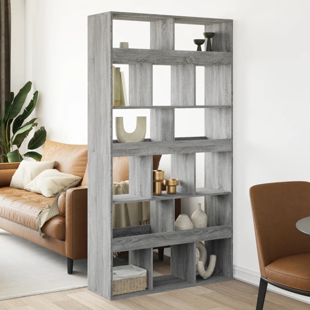 Walplus 15 Compartment Book Cabinet - Grey and Oak - 100 x 33 x 187.5 cm