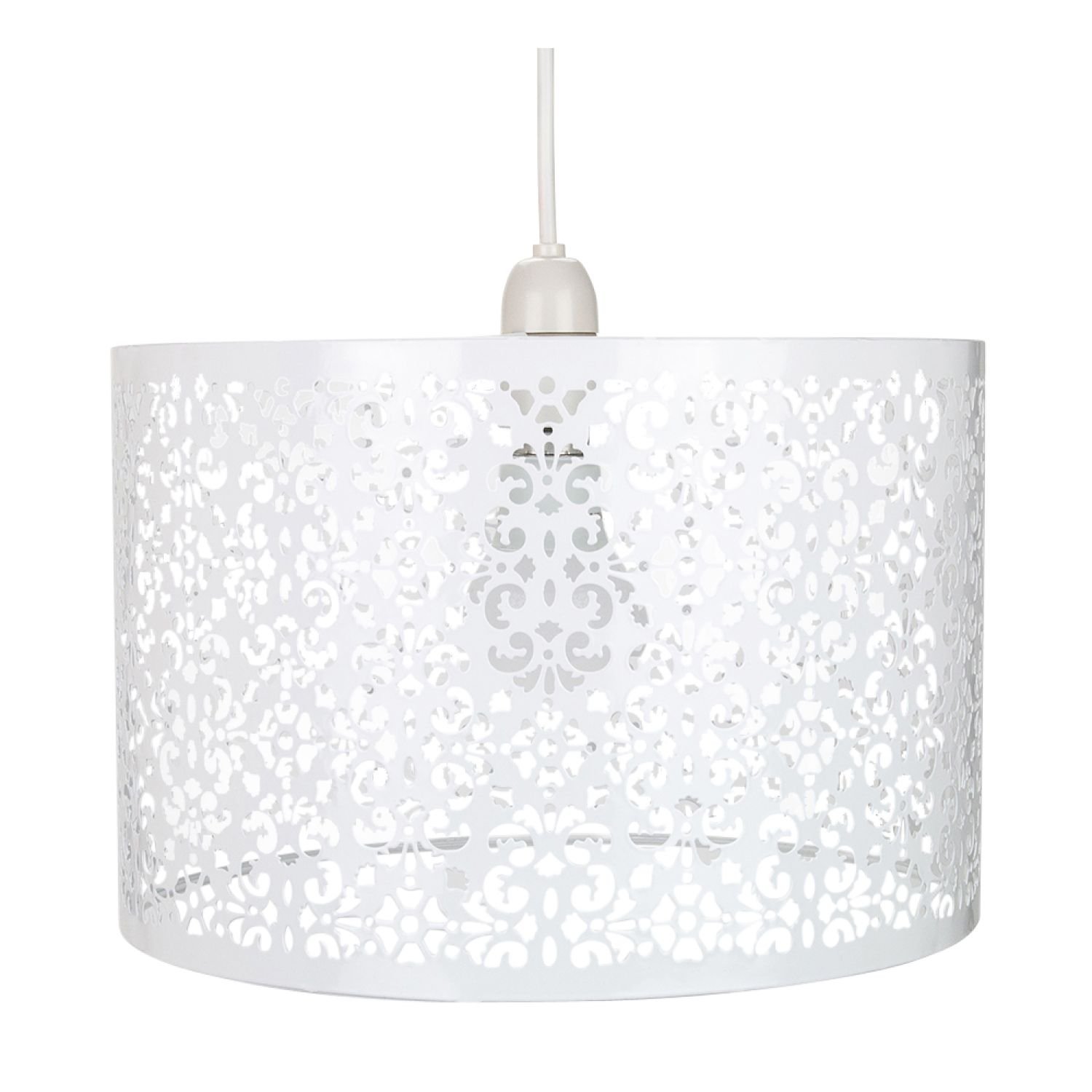 Happy Homewares White Marrakech Metal with Floral Pendant Shade - 29cm