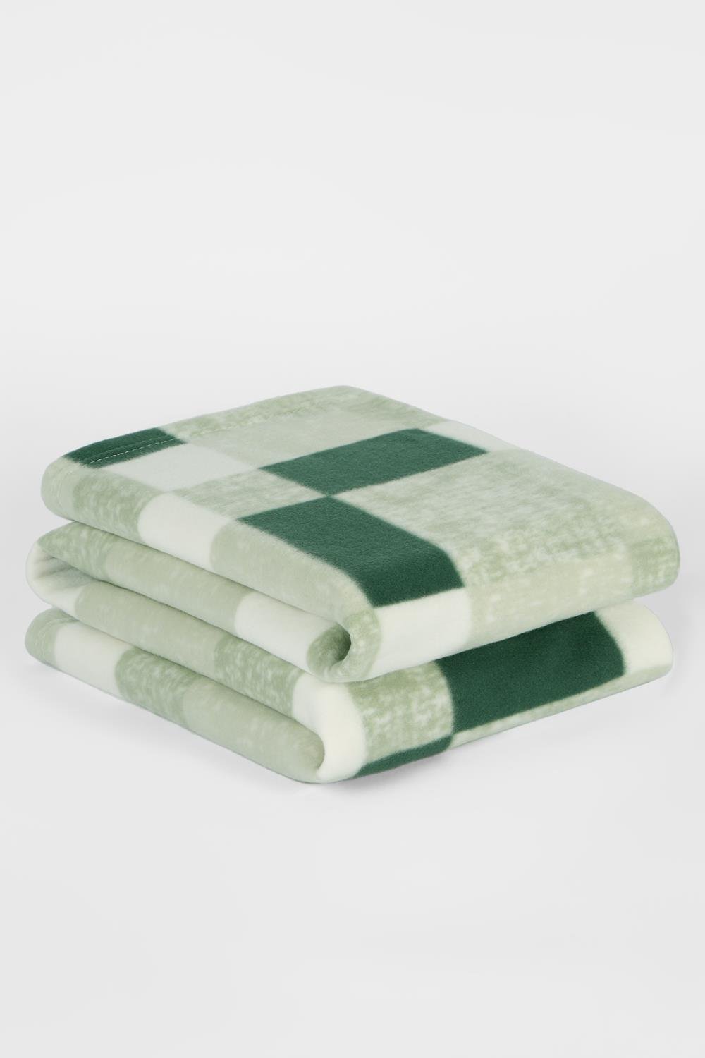 OHS Polar Fleece Winter Check Throw - 200 x 240cm - Forest Green