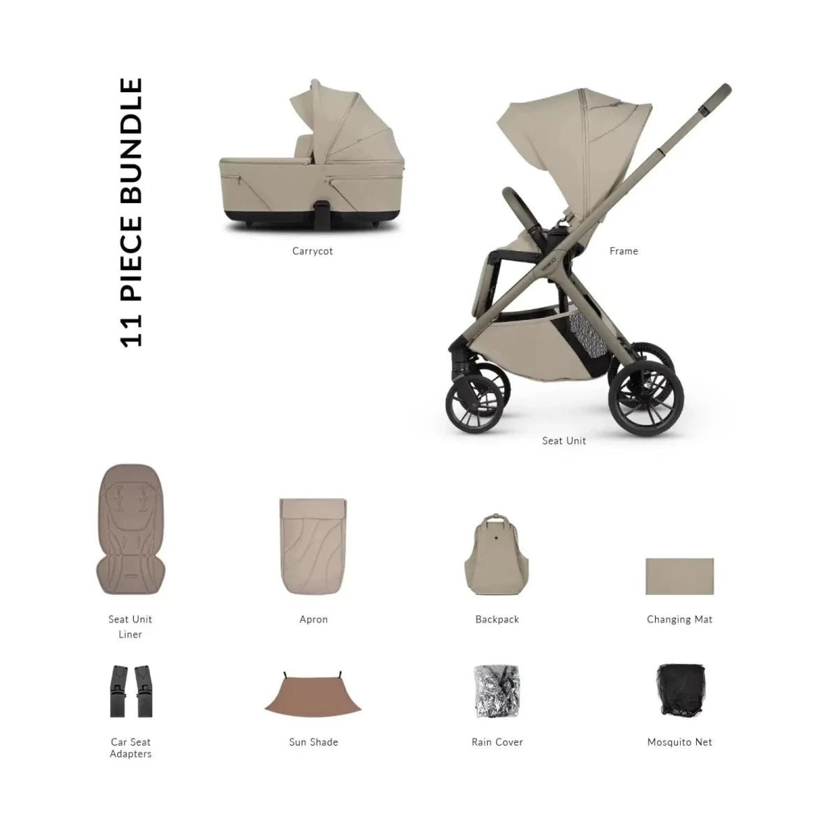 Venicci Tila 2-in-1 11-Piece Travel System - Latte
