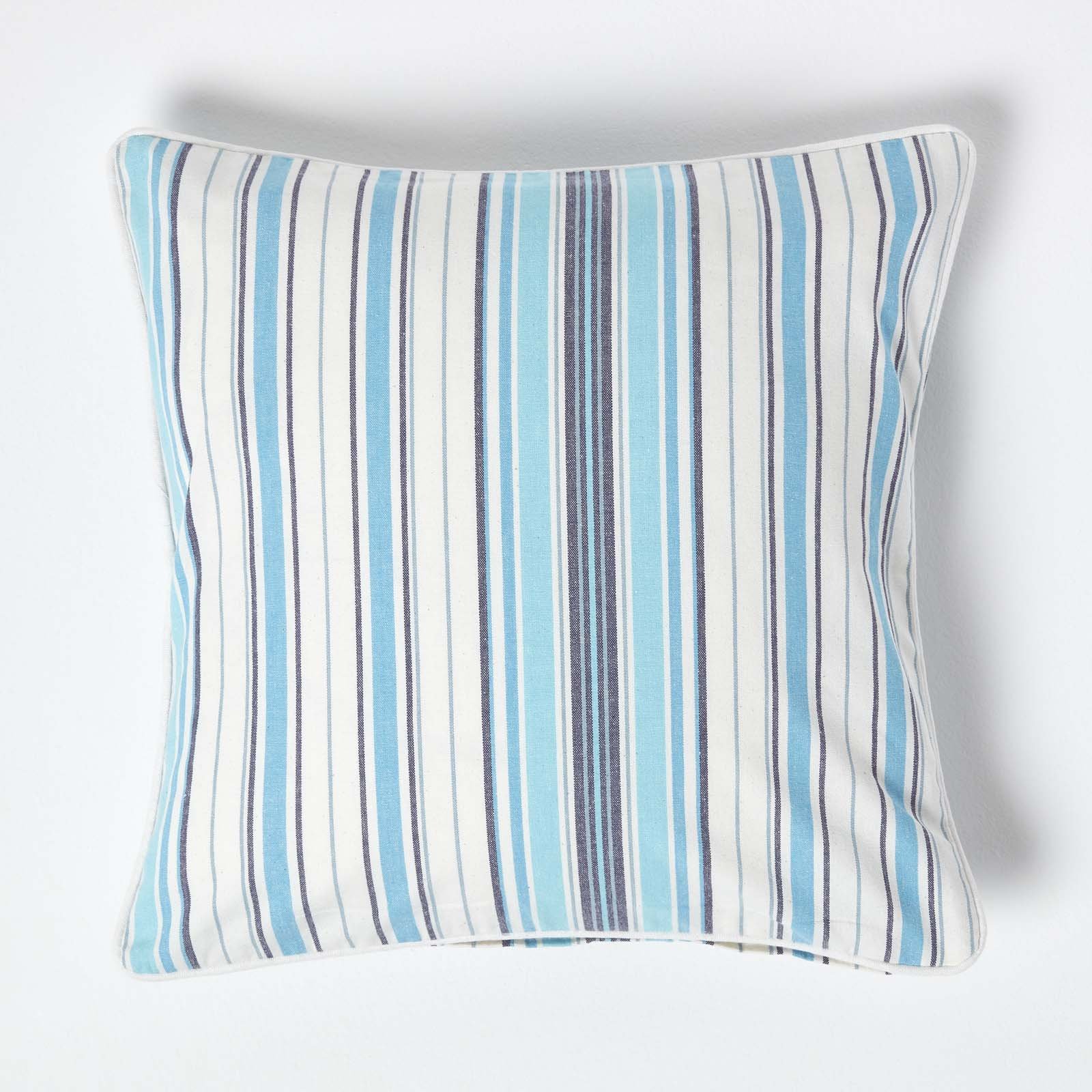 Homescapes Blue Cotton New England Stripe Cushion Cover - 45 x 45 cm