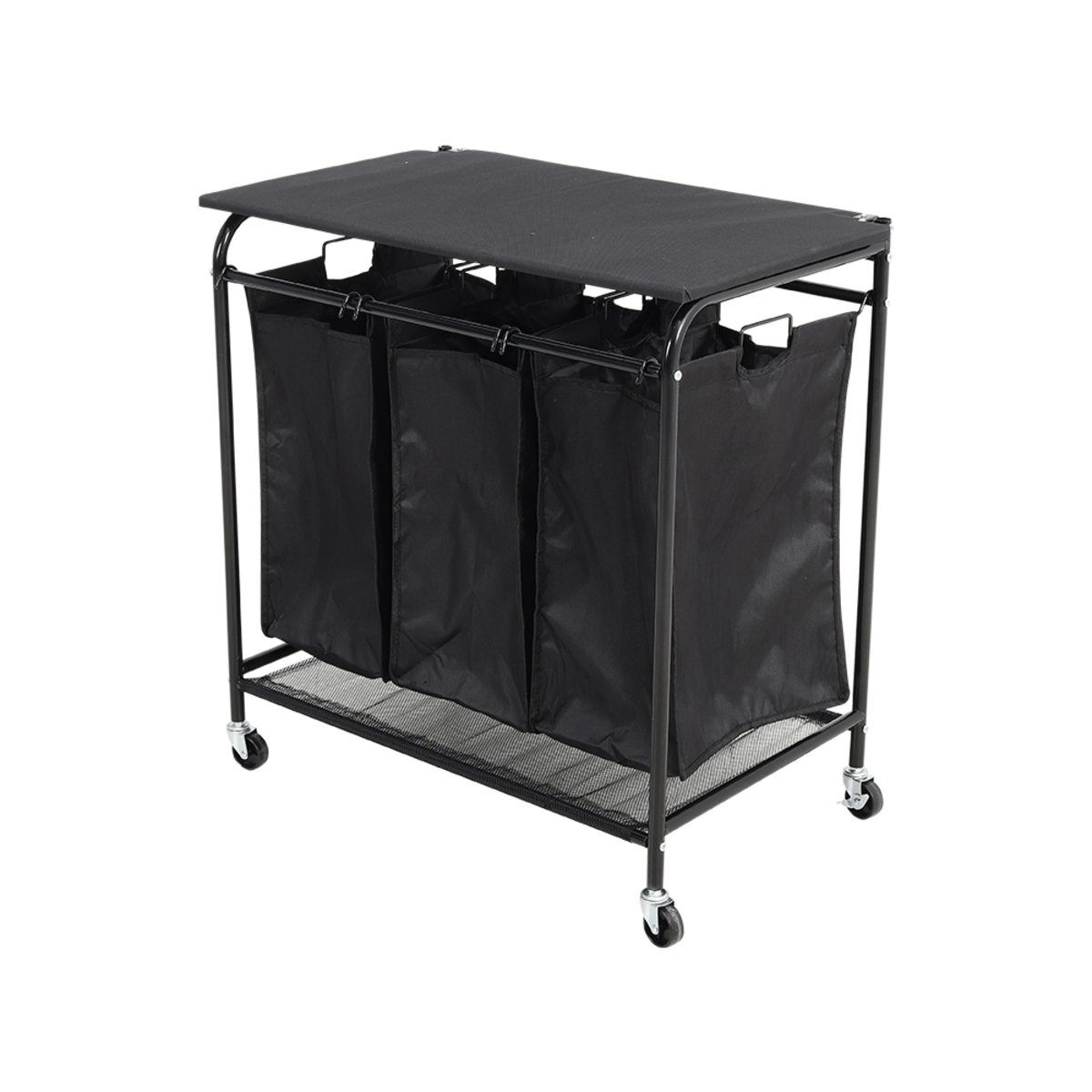 Living and Home Triple Bag Rolling Laundry Sorter - Black