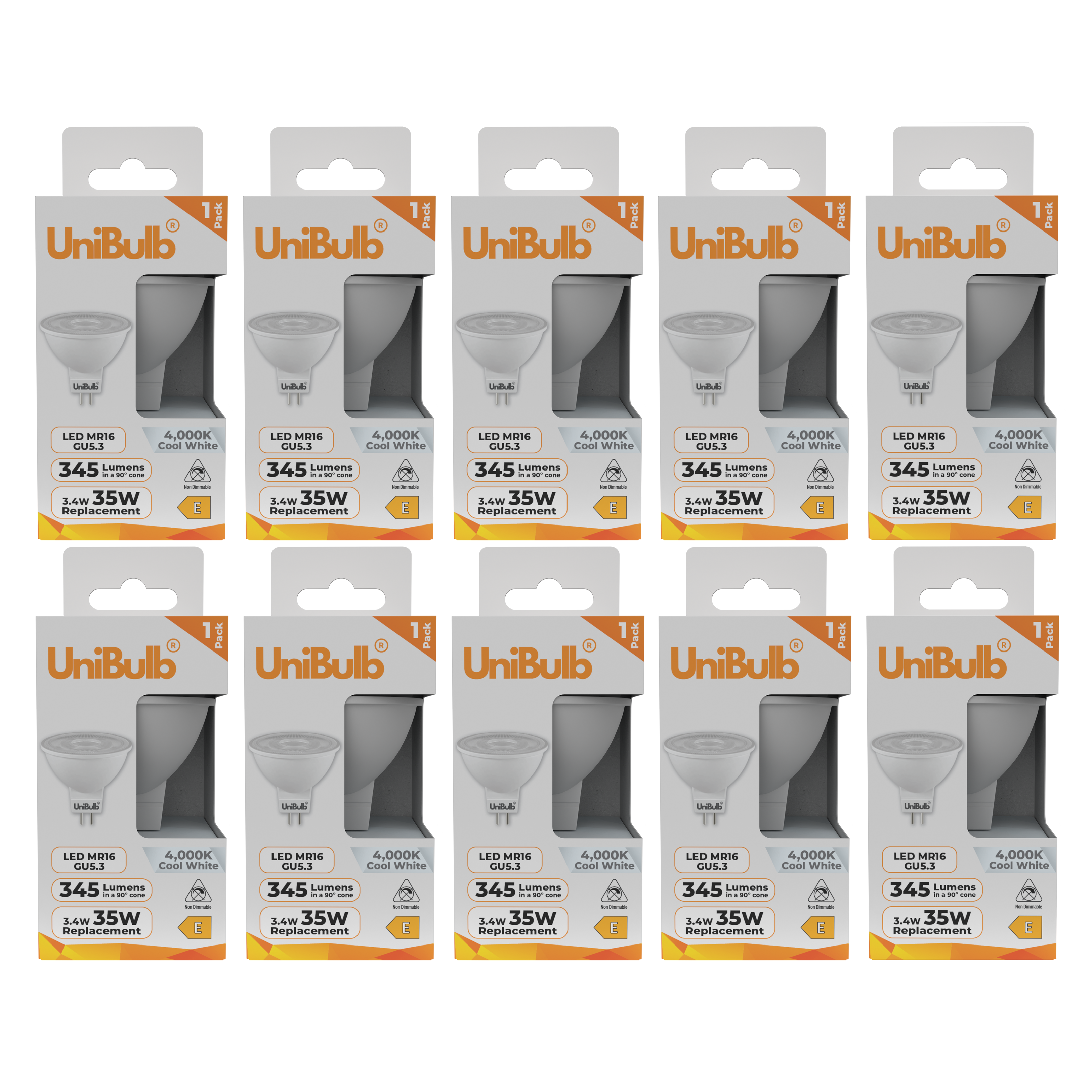 UniBulb 3.4W LED Cool White Spotlight GU5.3 Light Bulb - Pack of 10