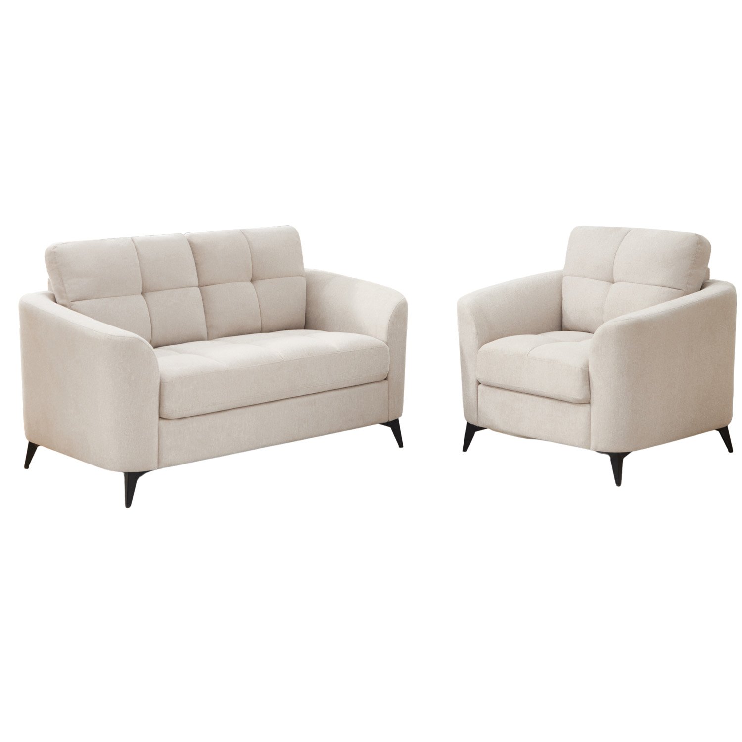 Furniture Online Solna Scandi Style Linen 1+2 Seater Sofa Set - Beige