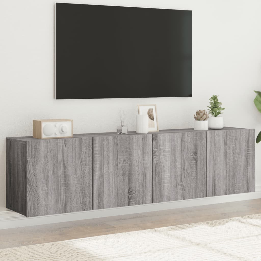 Walplus Pack of 2 Wall Mounted TV Cabinet - Grey and Oak - 80 x 30 x 41 cm