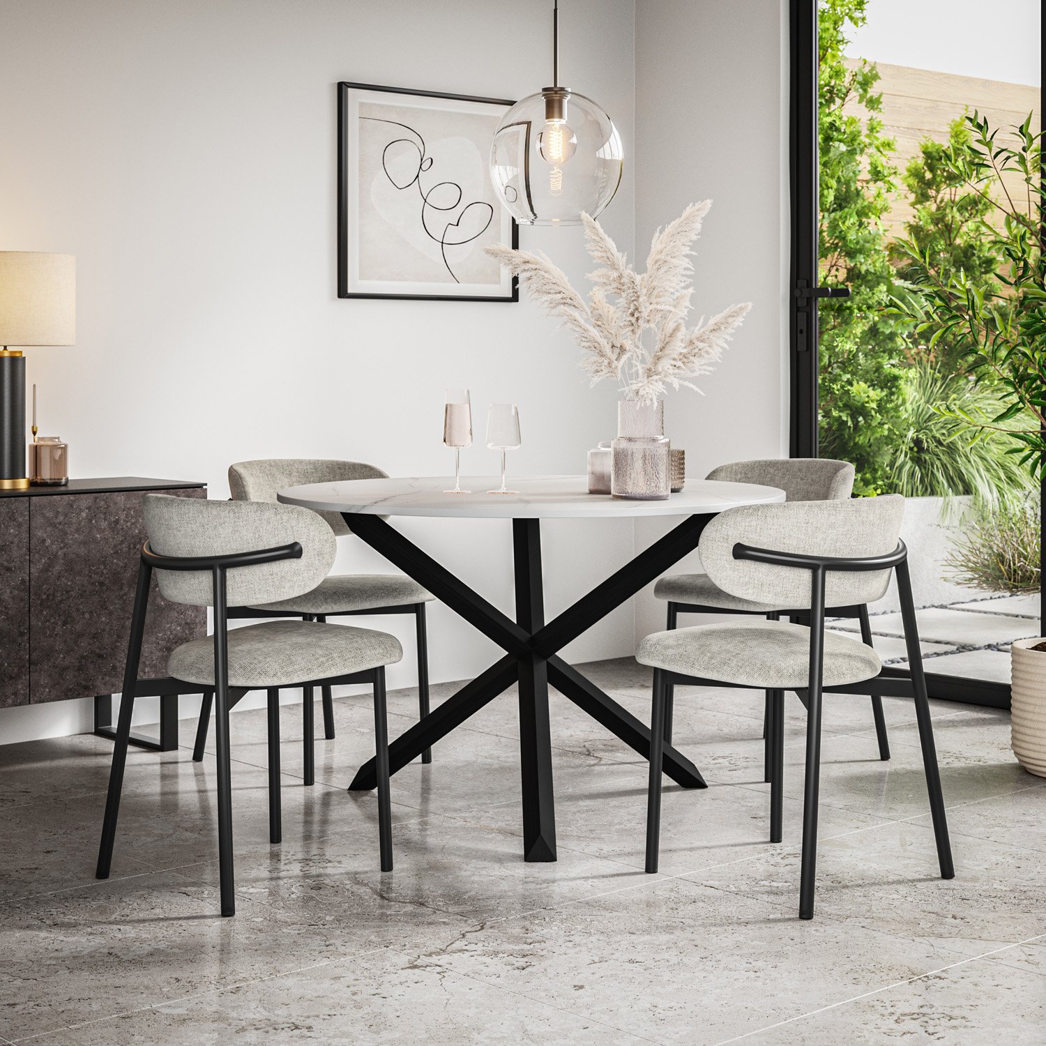 Furniture Online Malvern Marble Effect Dining Table & 6 Myla Grey Chairs