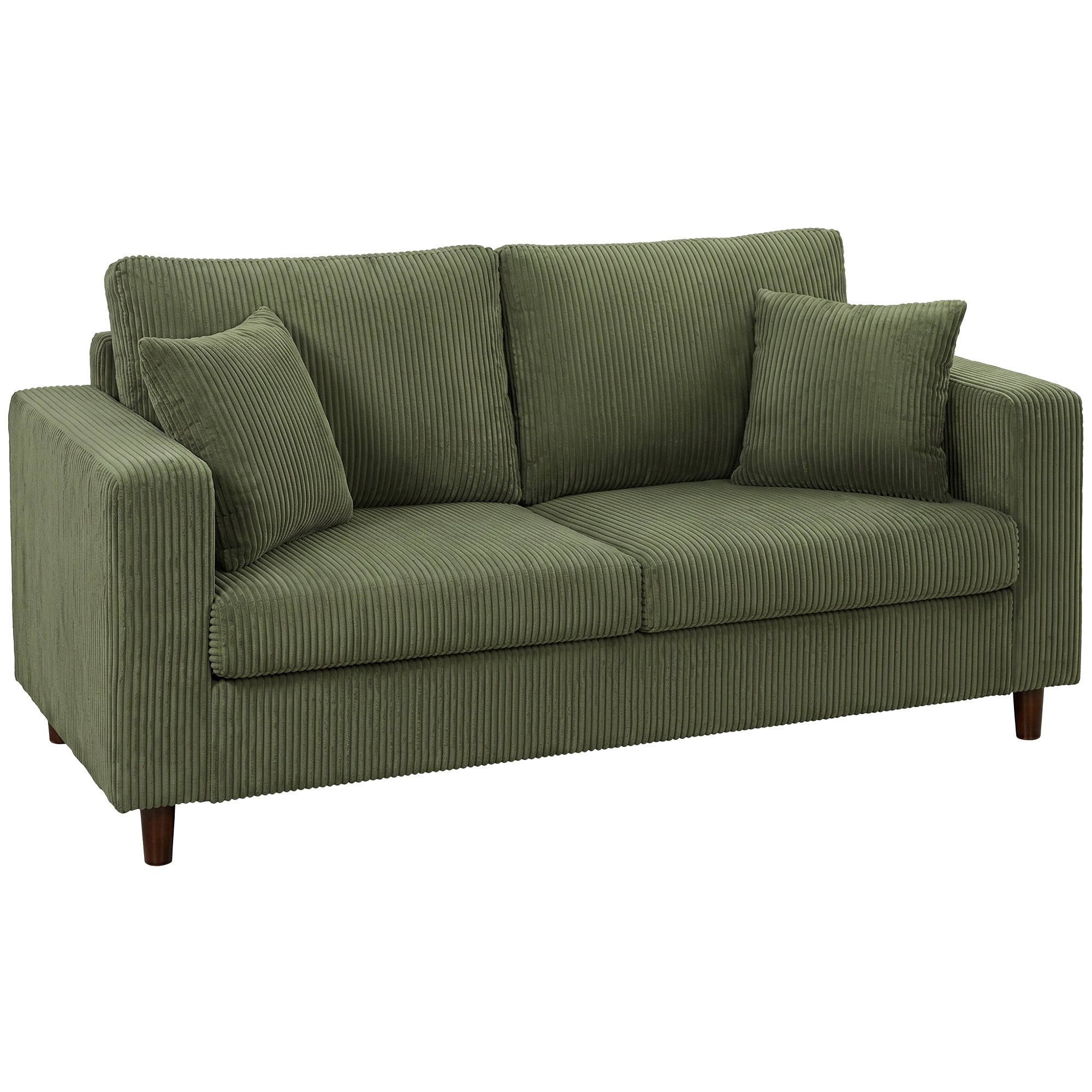 HOMCOM 2 Seater Comfy Wide Deep Seat Corduroy Sofa- Green