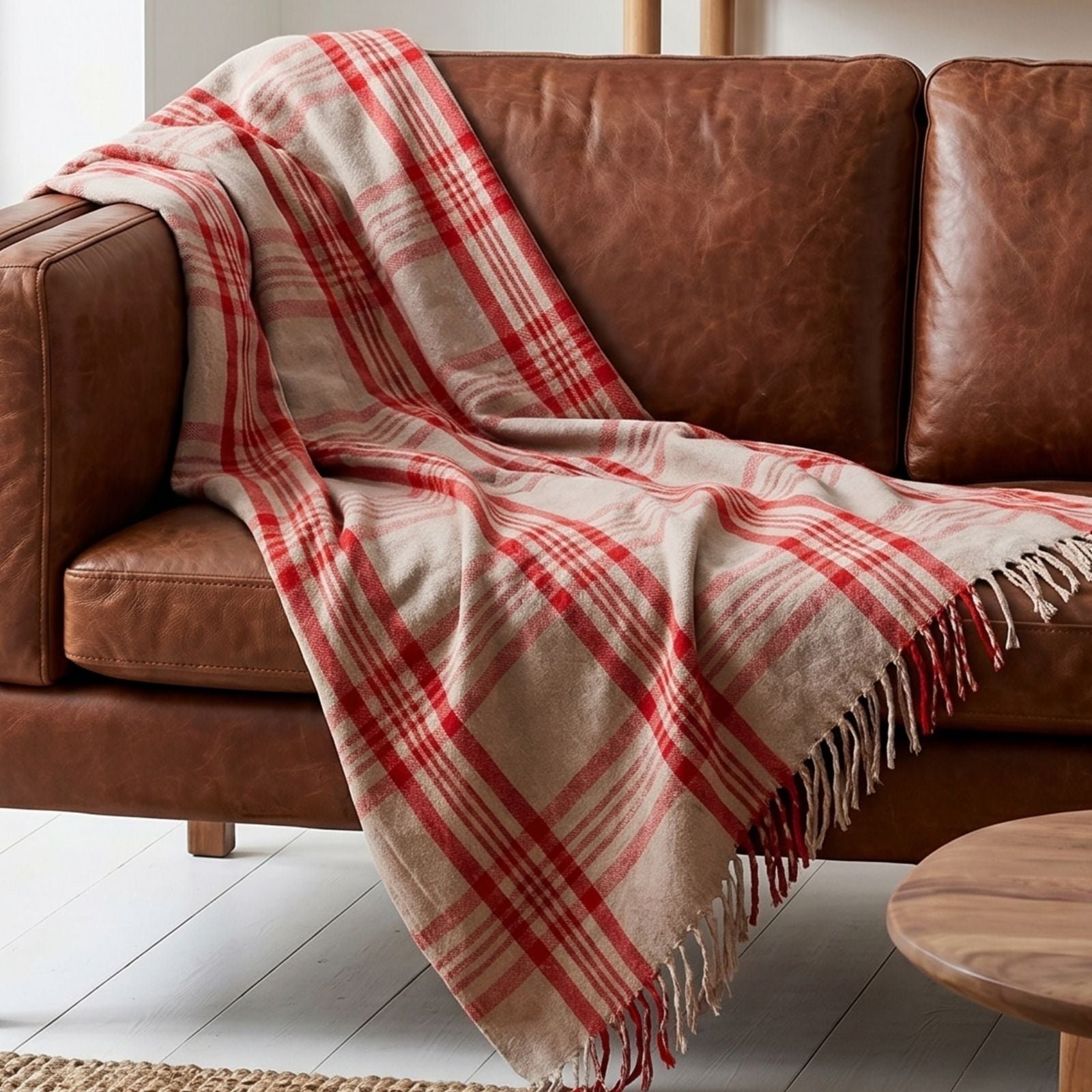 Homescapes Cotton Tartan Throw - 255 x 360 cm - Grey and Red