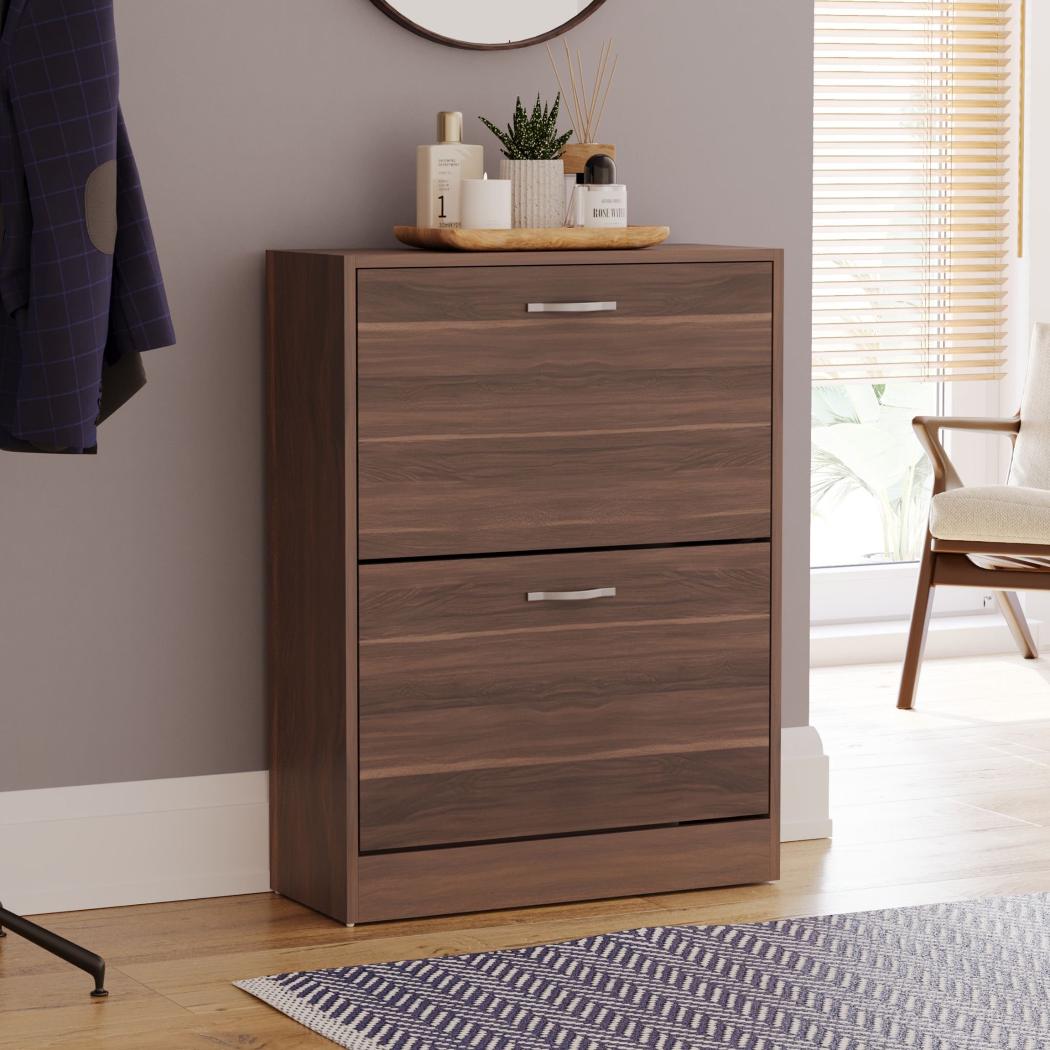 Vida Designs 2 Drawer Shoe Cabinet - Walnut