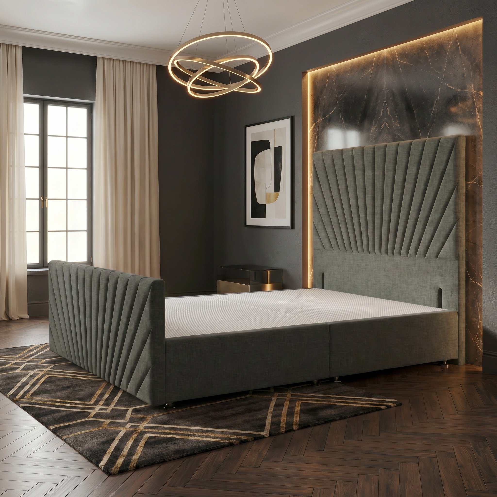Somnior Linen Super King Divan Bed with Footboard & Headboard - Charcoal