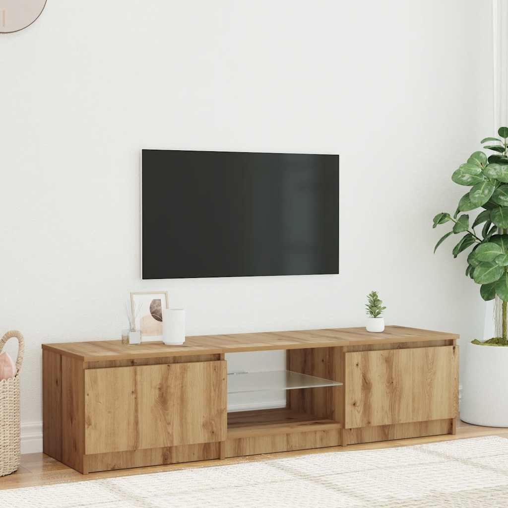 Walplus LED 2 Compartment TV Unit - Oak - 140 x 40 x 36 cm