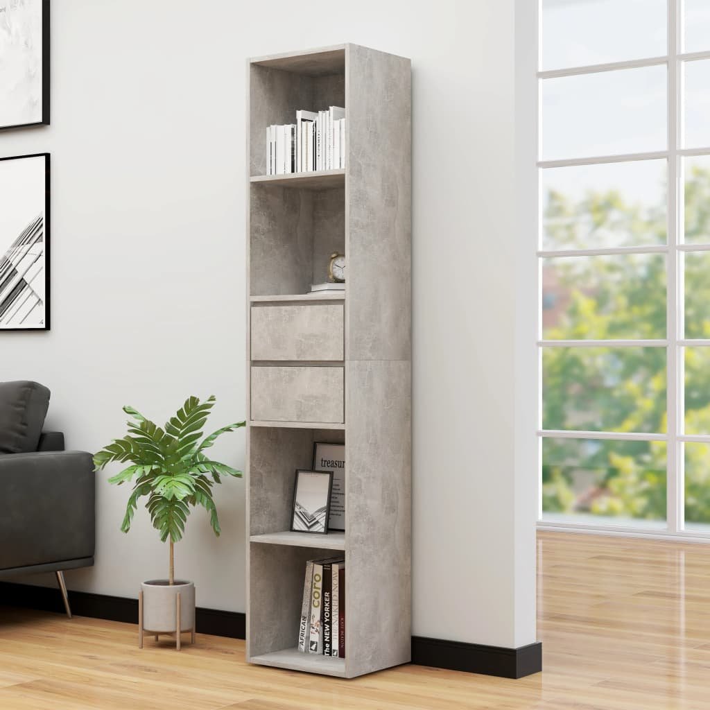 Walplus Engineered Wood Book Cabinet - Stone Grey - 36 x 30 x 171 cm