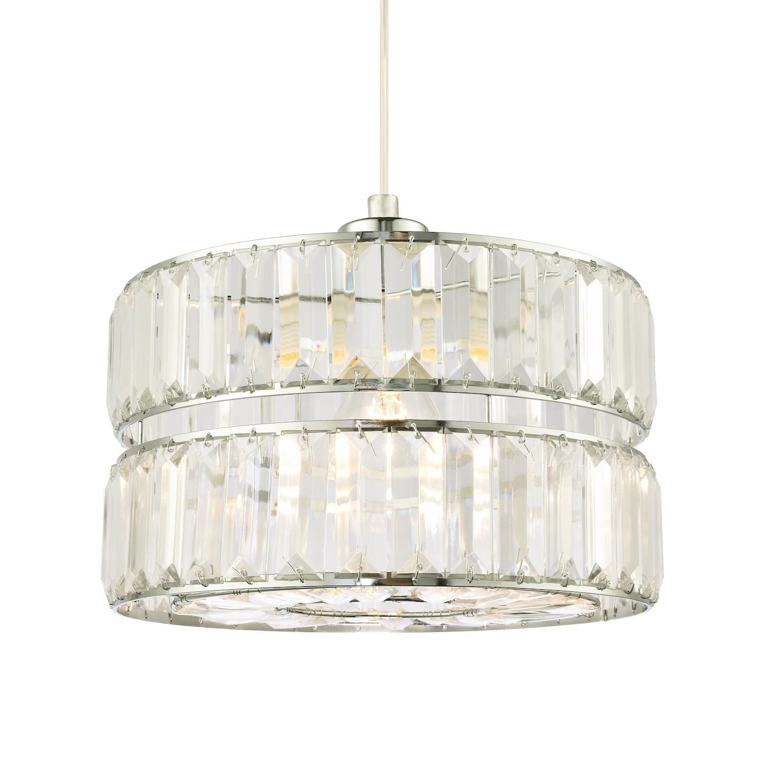 Happy Homewares Chrome Chic Double Tier with Clear Acrylic Pendant Shade - 25cm