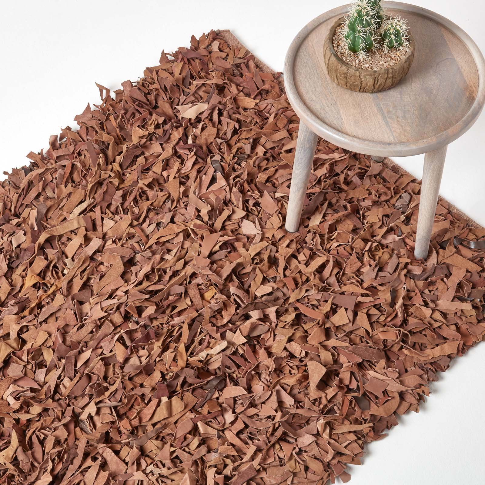 Homescapes Brown Dallas Leather Shaggy Rug - 120 x 180cm