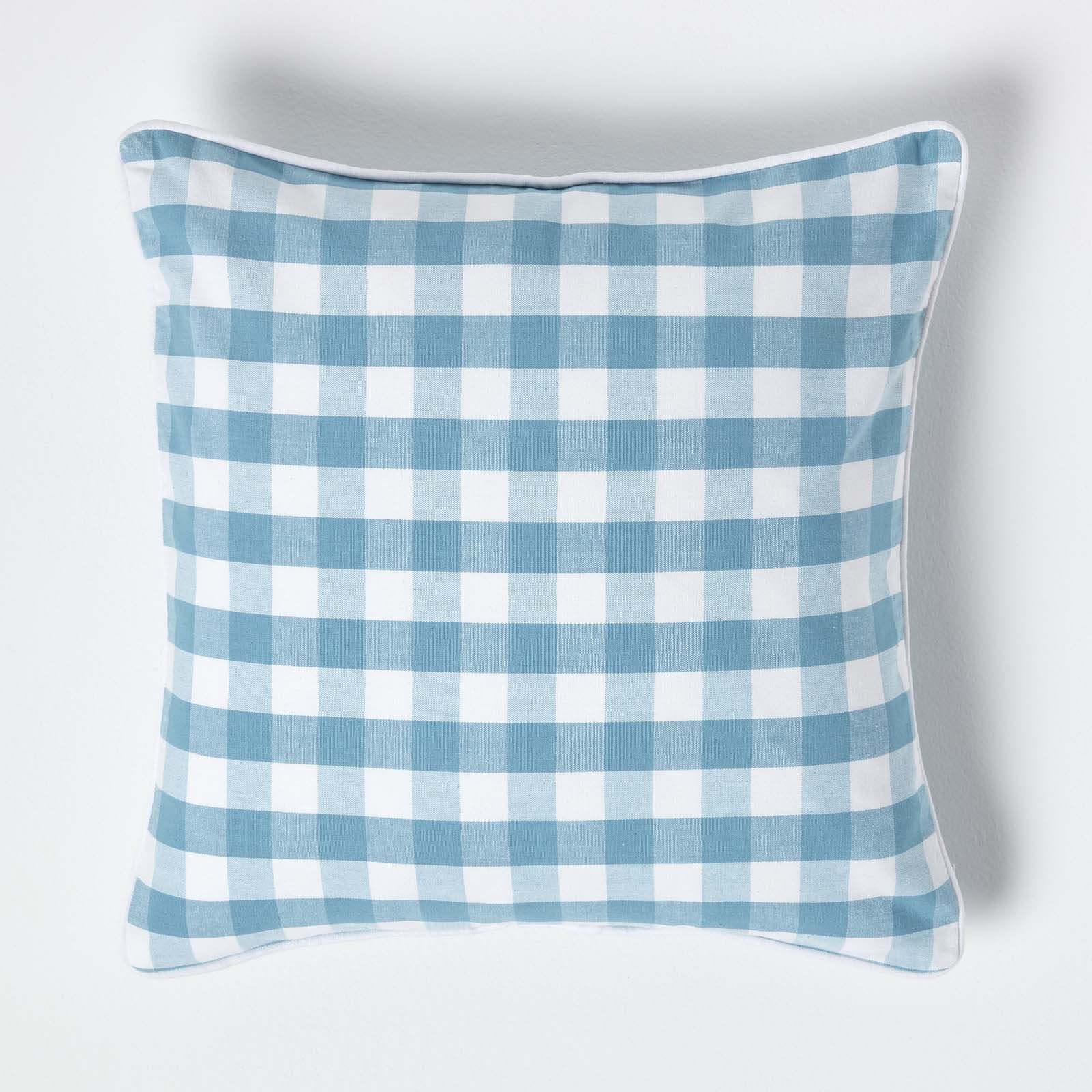Homescapes Blue Block Check Cotton Gingham Cushion Cover - 45 x 45 cm