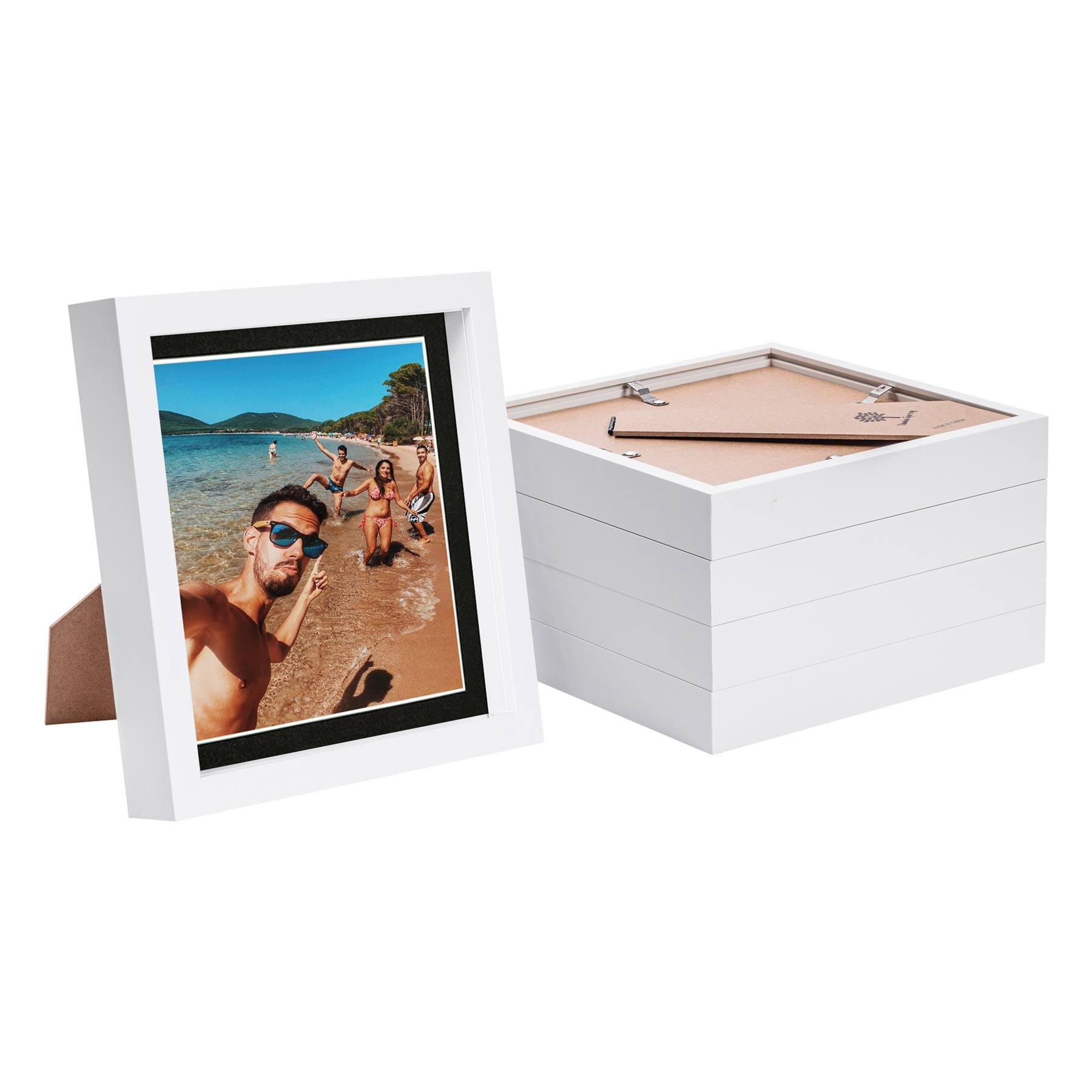 Nicola Spring 8 x 8" 3D Photo Box Frames with 6 x 6" Black Mount (5x) - White