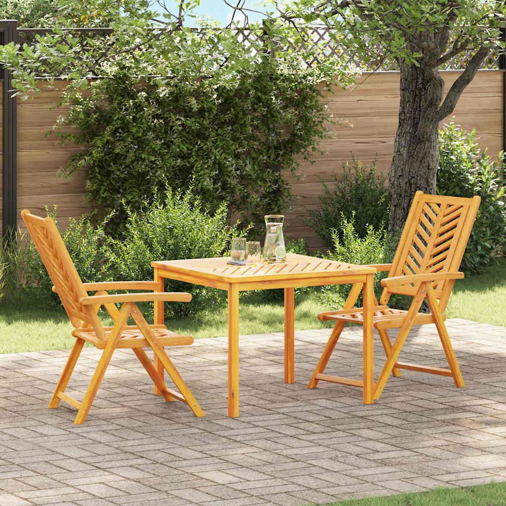 Walplus 3 Piece Solid Acacia Wood Garden Dining Set - Brown - 90 x 90 x 74 cm
