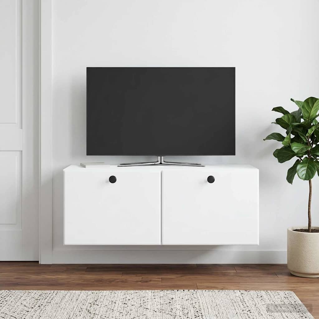 Walplus Wood Wall Mounted TV Cabinet Wall-Mounted - White - 78.5 x 31 x 30 cm