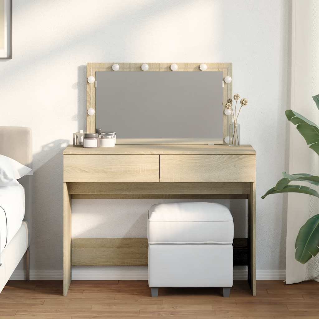 Walplus LED Glass Dressing Table - Sonoma Oak - 100 x 40 x 120 cm
