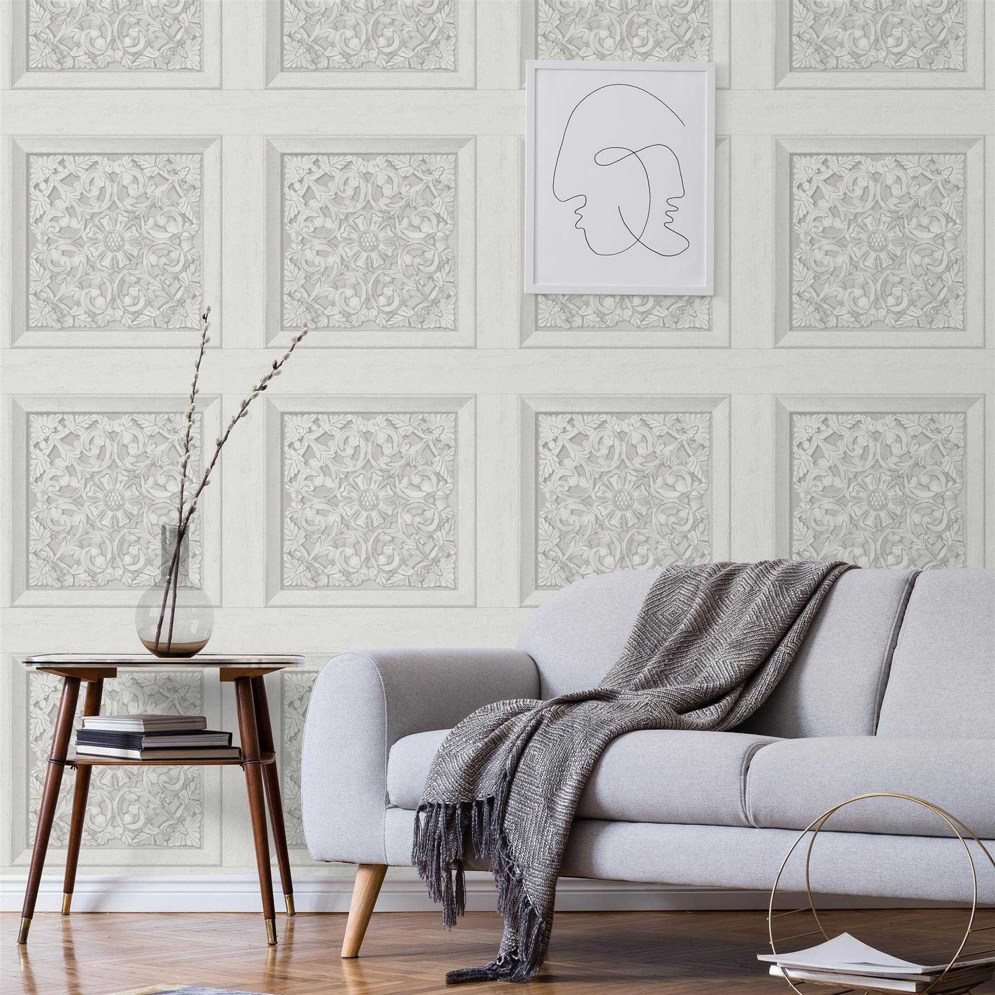 Fine Decor Carved Wallpaper - Beige