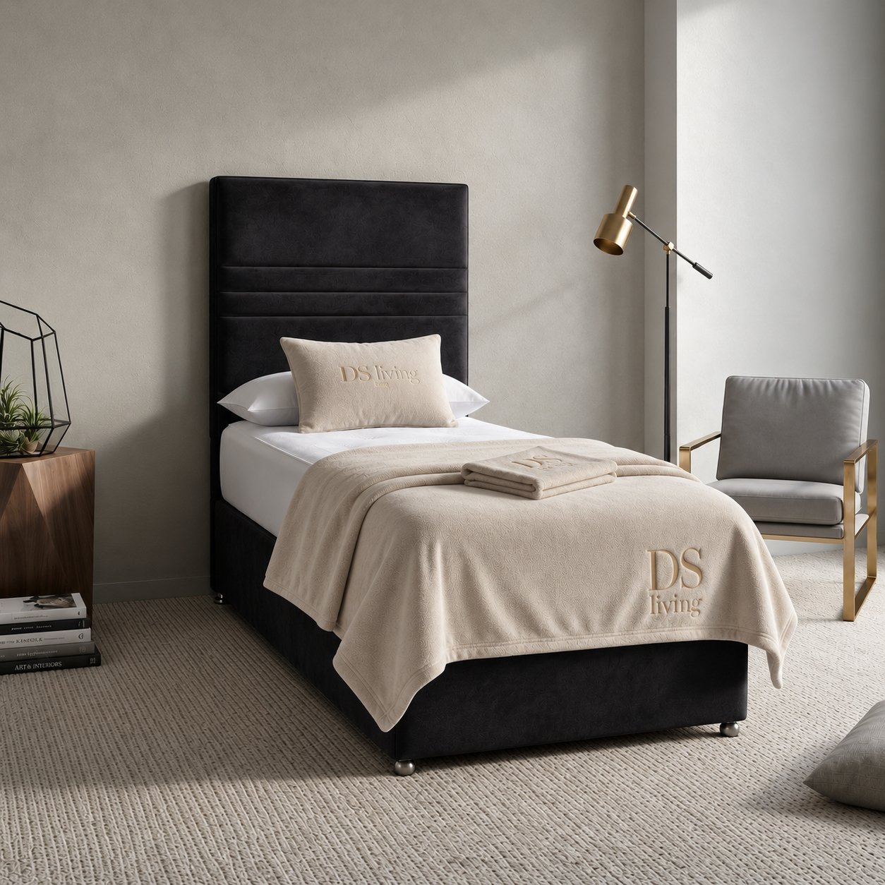 DS Living Harrington Single Upholstered Divan Bed Frame - Black