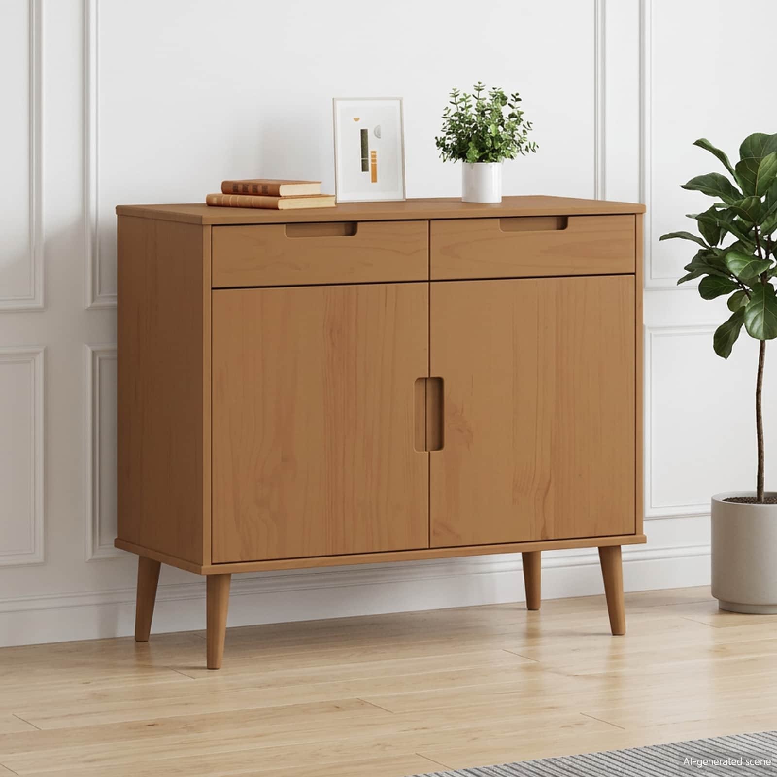 Walplus Solid Pine Sideboard - Caramel - 90 x 40 x 80 cm