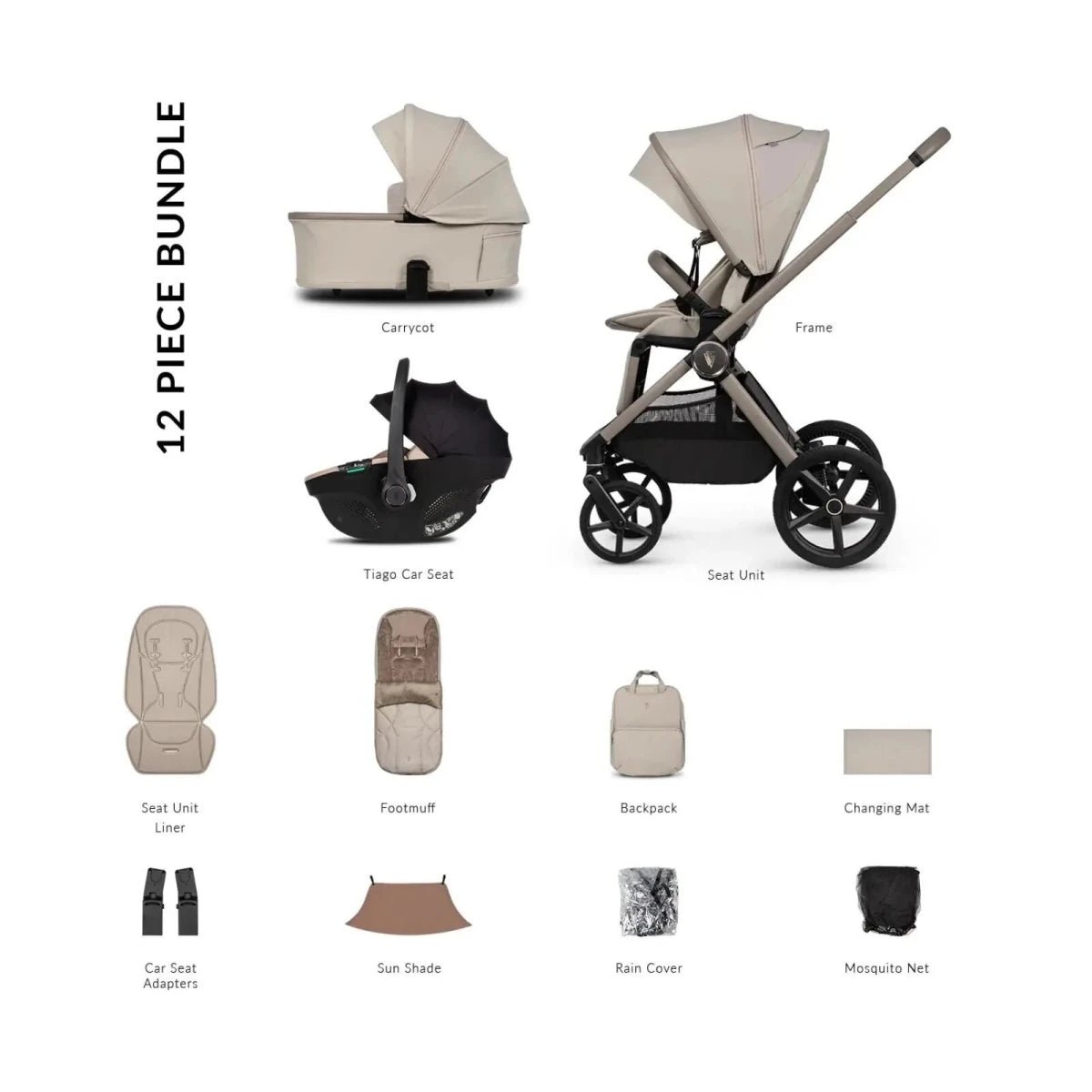 Venicci Upline 3 3-in-1 Travel System Bundle - Beige/Pebble