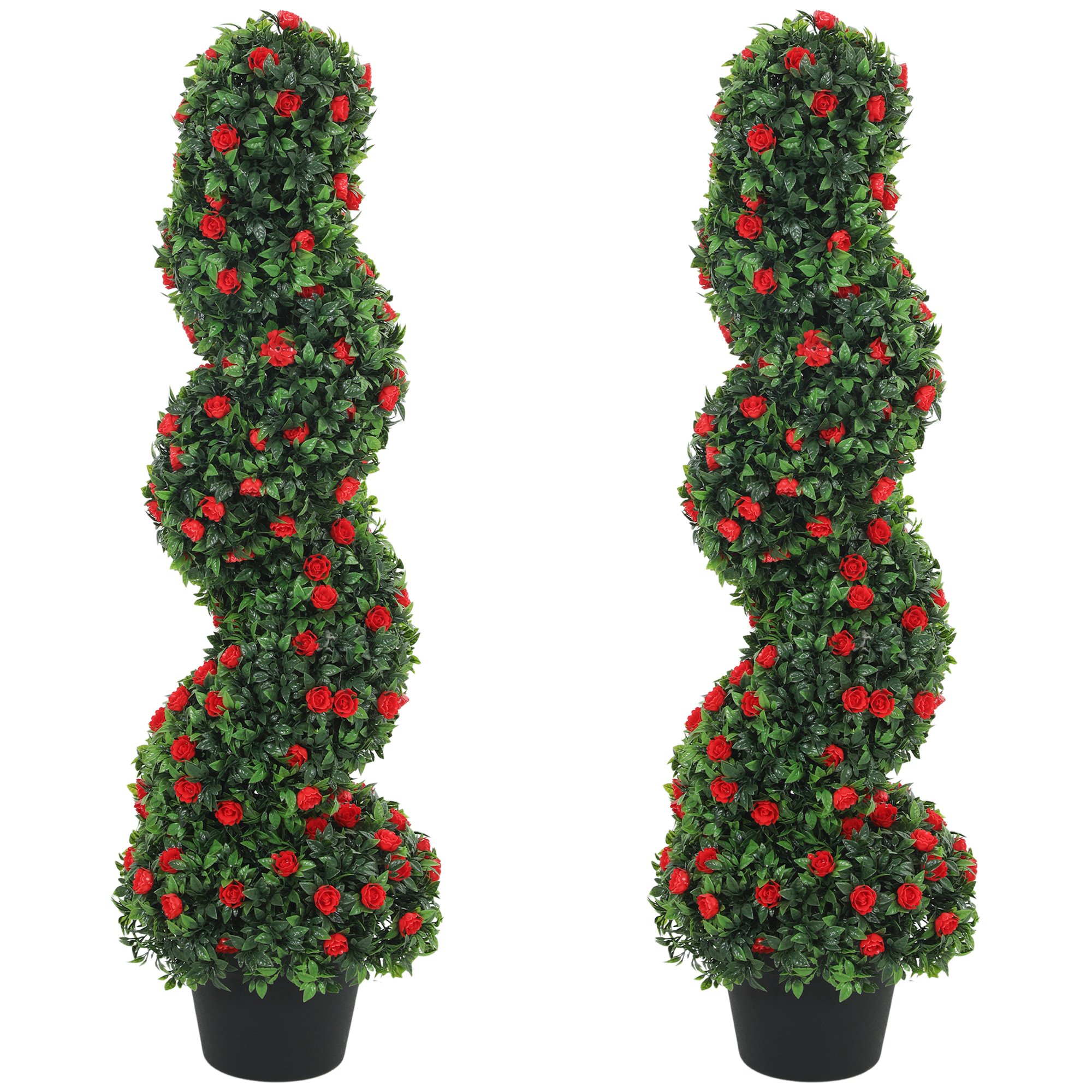 HOMCOM Set of 2 Artificial Rose Topiary Tree - Red