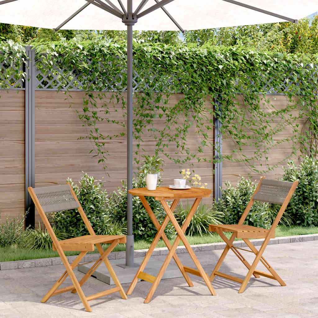 Walplus 3 Piece Solid Acacia Wood Folding Bistro Set - Grey - 60 x 75 cm