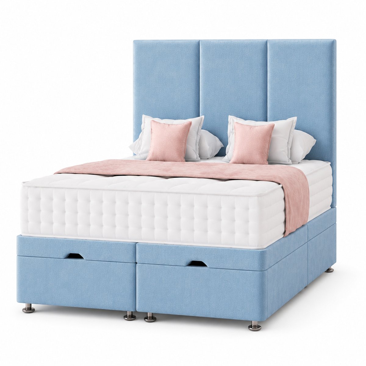 Comfy Deluxe Super King End‑lift Ottoman Plush Storage Bed Set - Sky Blue