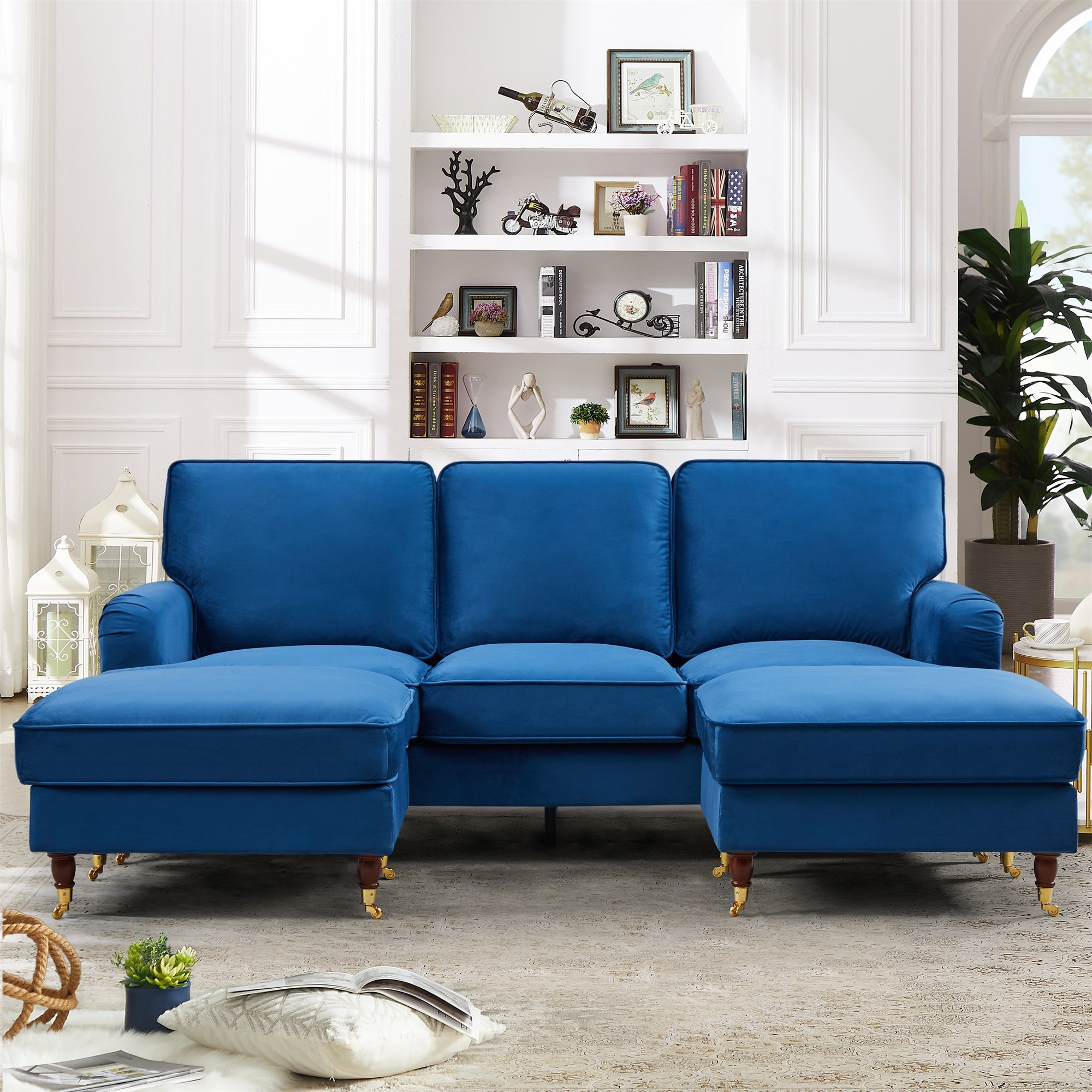 Artemis Home Woodbury U-Shaped Velvet Fabric Corner Sofa - Blue
