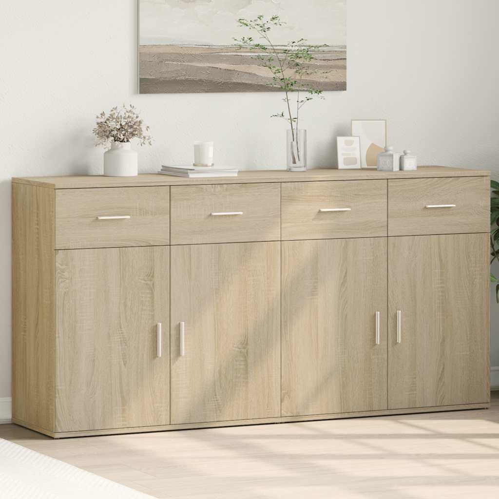 Walplus Pack of 2 Engineered Wood Sideboard - Sonoma Oak - 79 x 38 x 80 cm